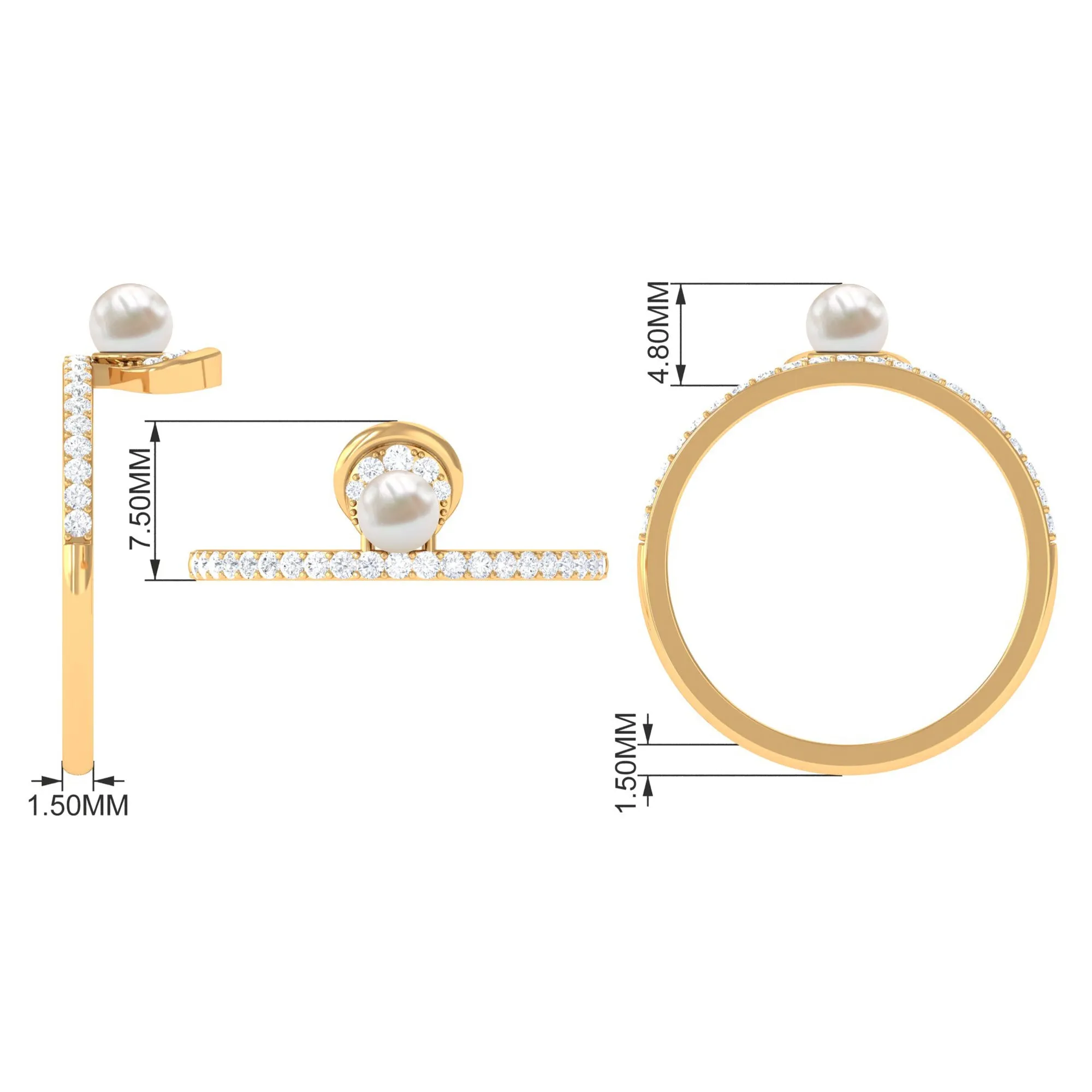 3/4 CT Freshwater Pearl and Diamond Minimal Ring