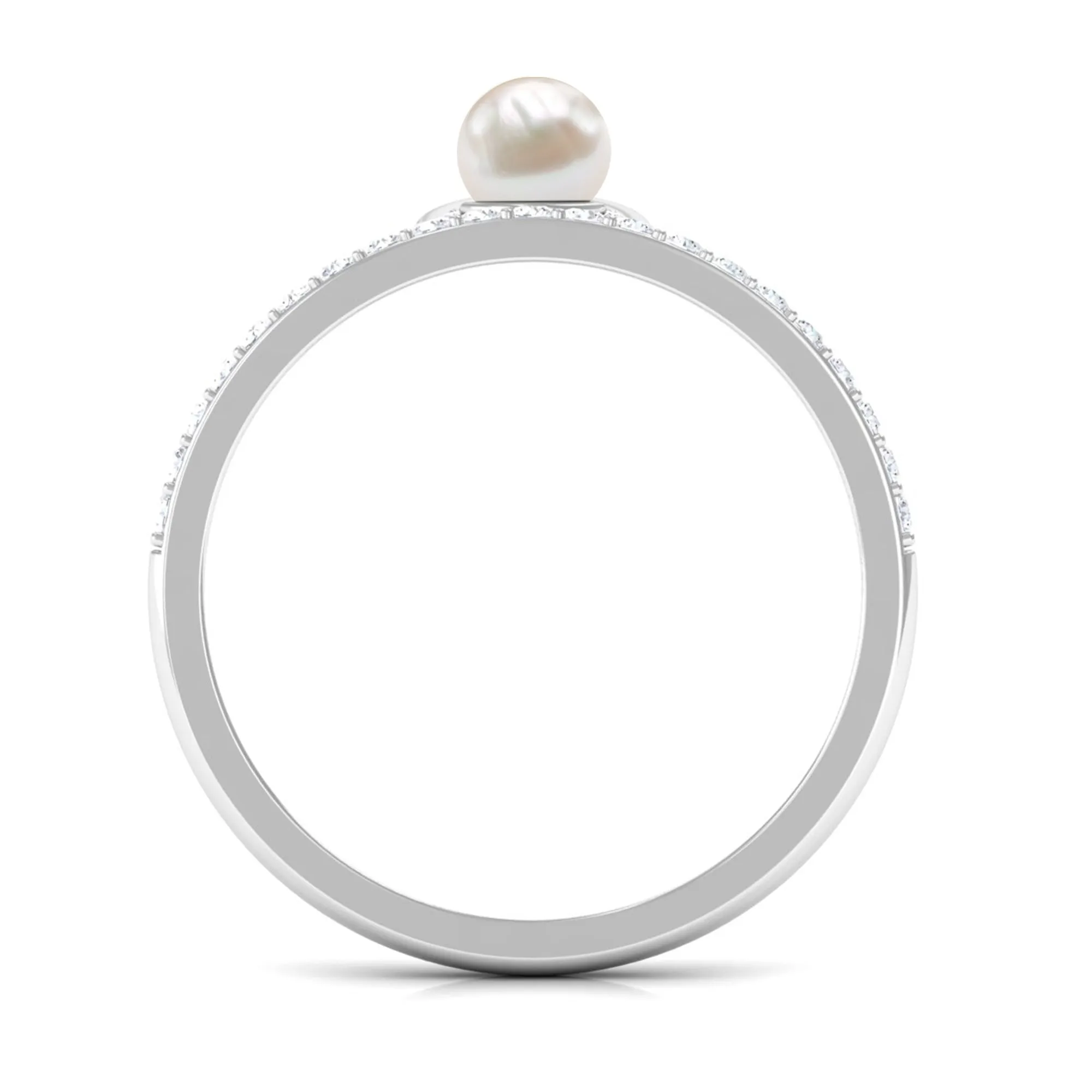 3/4 CT Freshwater Pearl and Diamond Minimal Ring