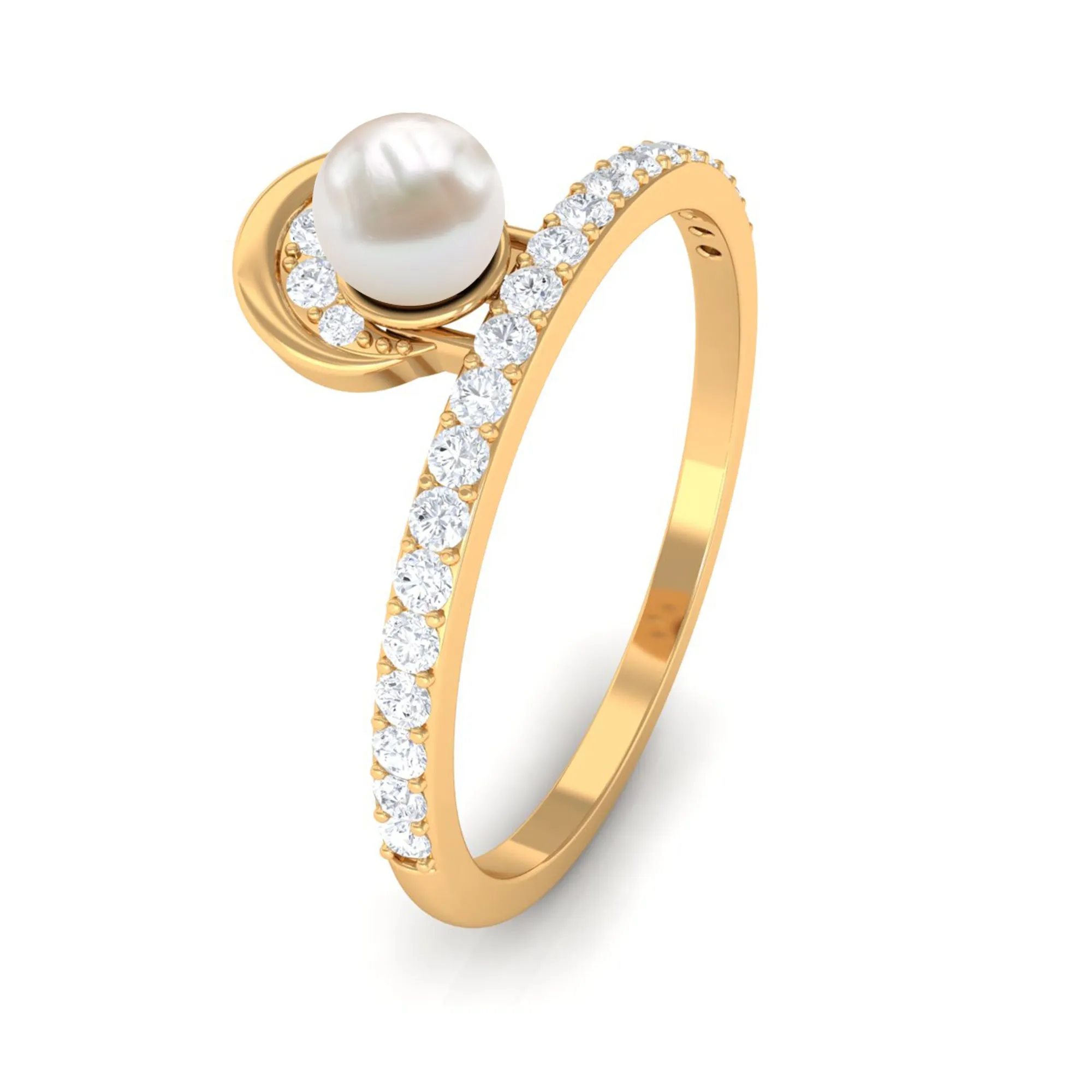 3/4 CT Freshwater Pearl and Diamond Minimal Ring