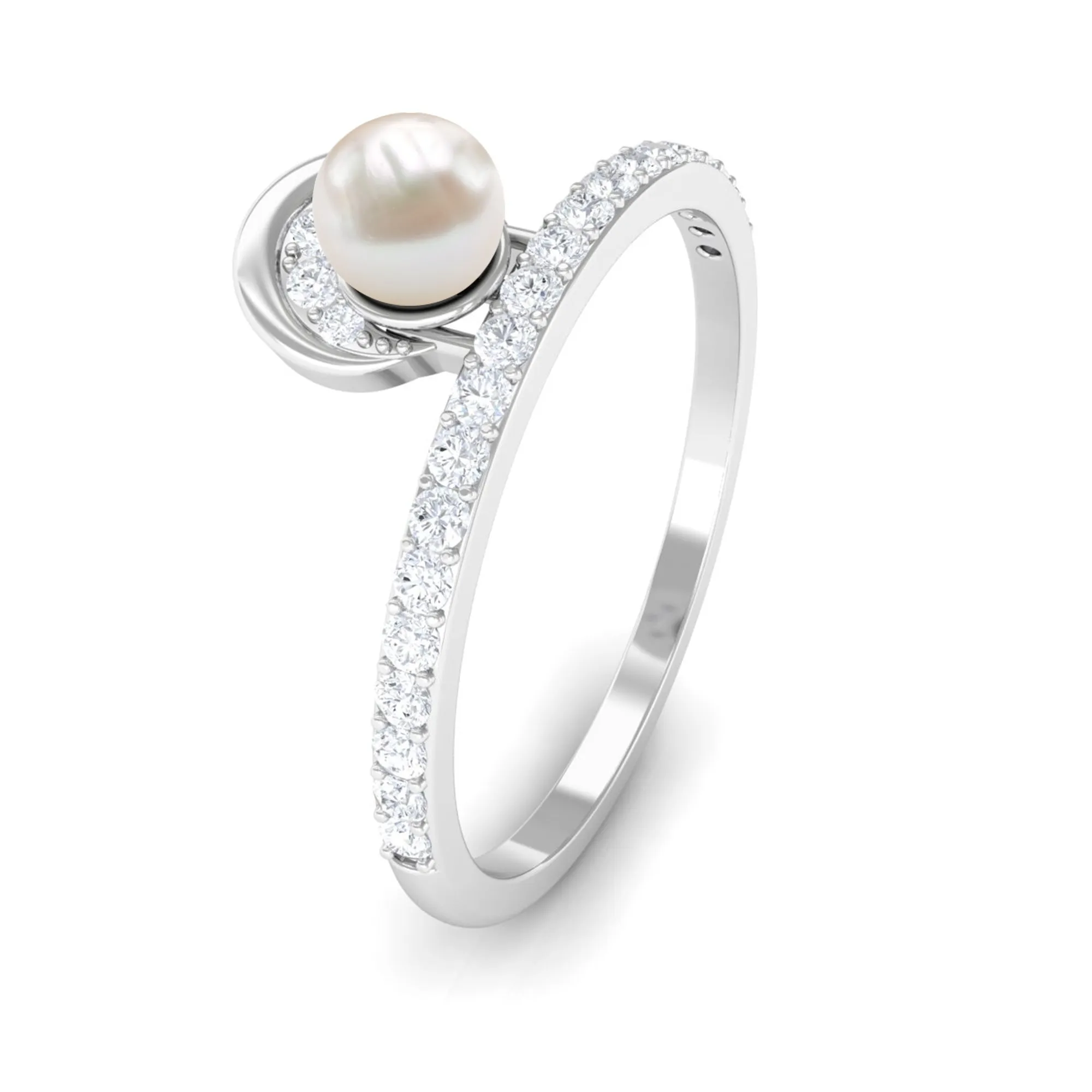 3/4 CT Freshwater Pearl and Diamond Minimal Ring