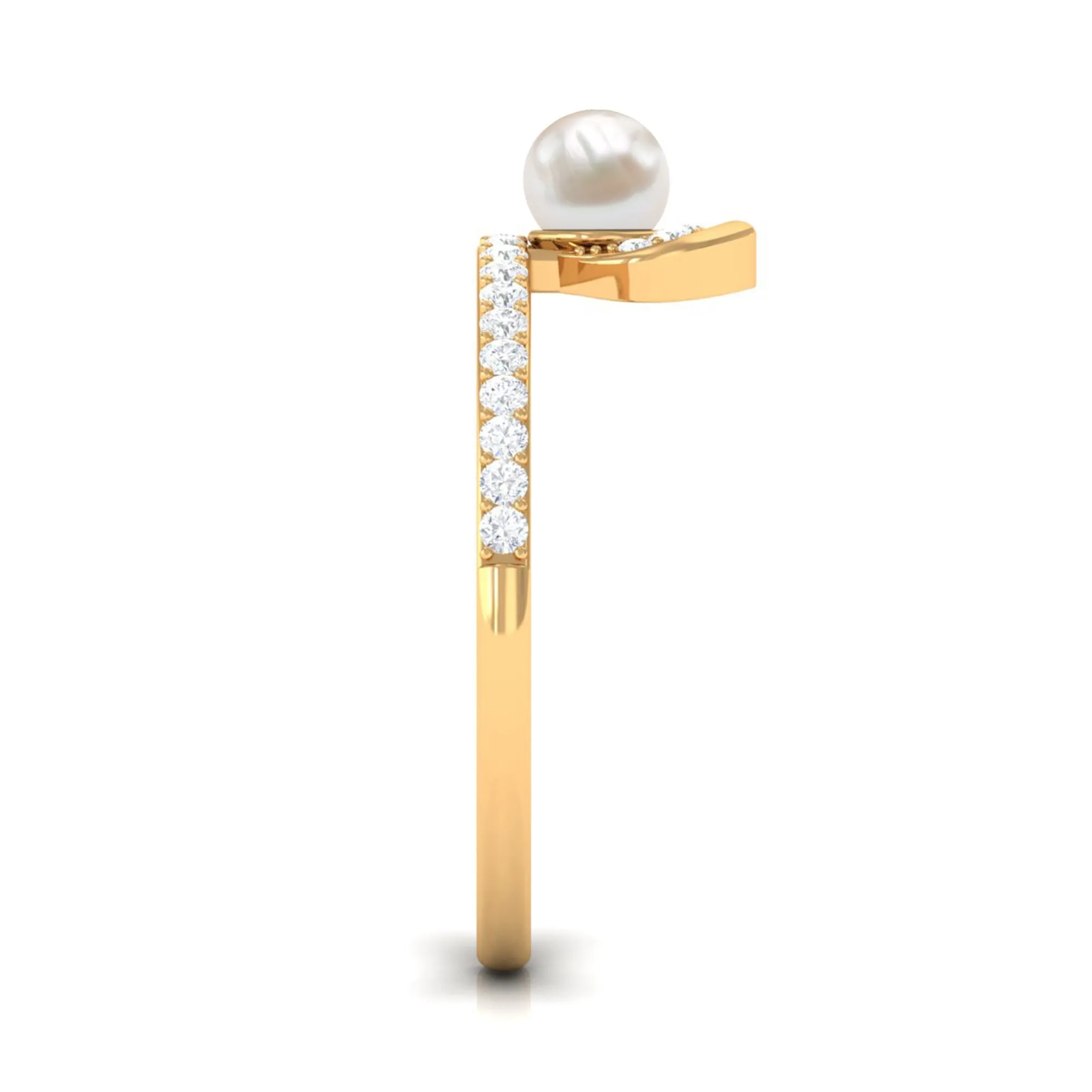 3/4 CT Freshwater Pearl and Diamond Minimal Ring