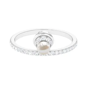 3/4 CT Freshwater Pearl and Diamond Minimal Ring