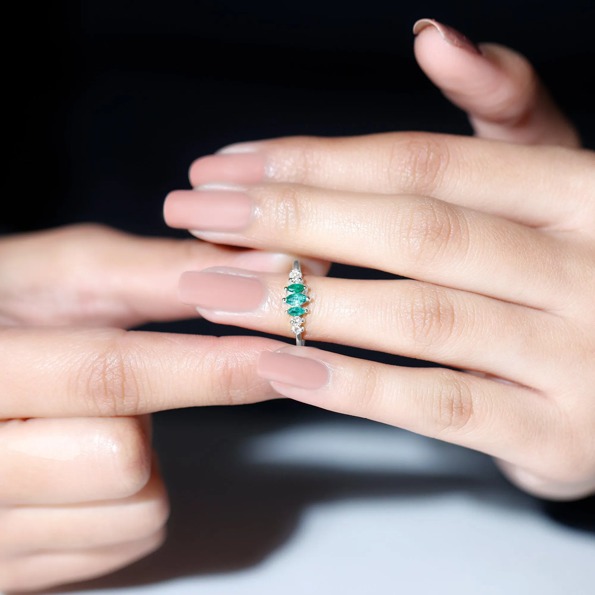 3/4 CT Marquise Cut Emerald Cluster Ring with Diamond