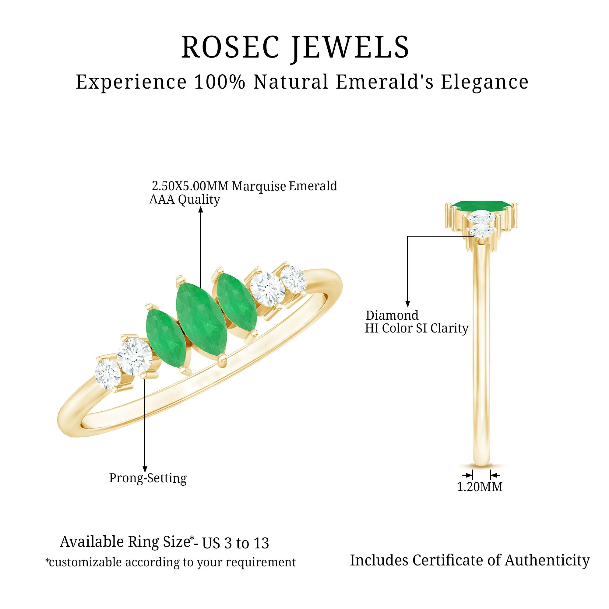 3/4 CT Marquise Cut Emerald Cluster Ring with Diamond