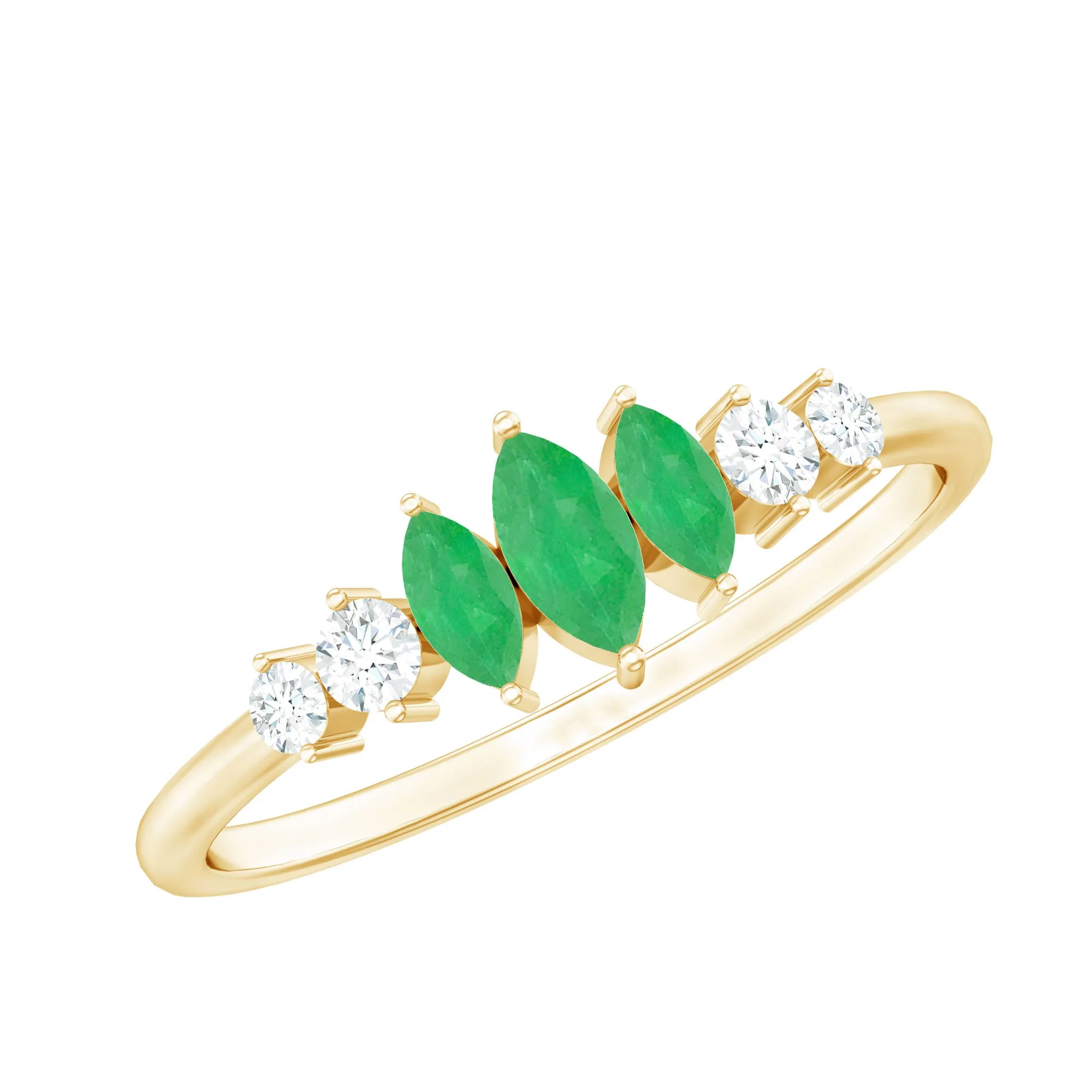 3/4 CT Marquise Cut Emerald Cluster Ring with Diamond