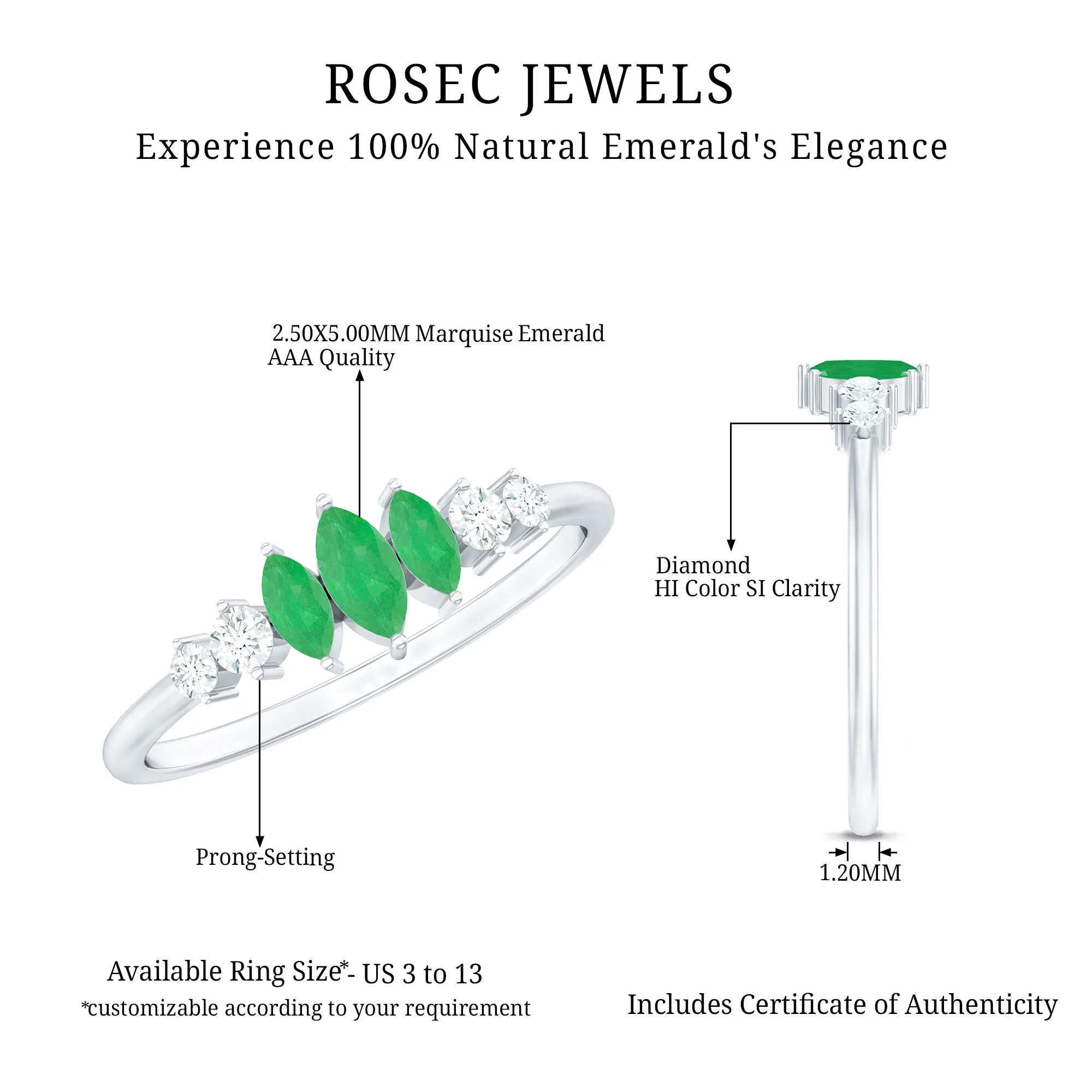 3/4 CT Marquise Cut Emerald Cluster Ring with Diamond