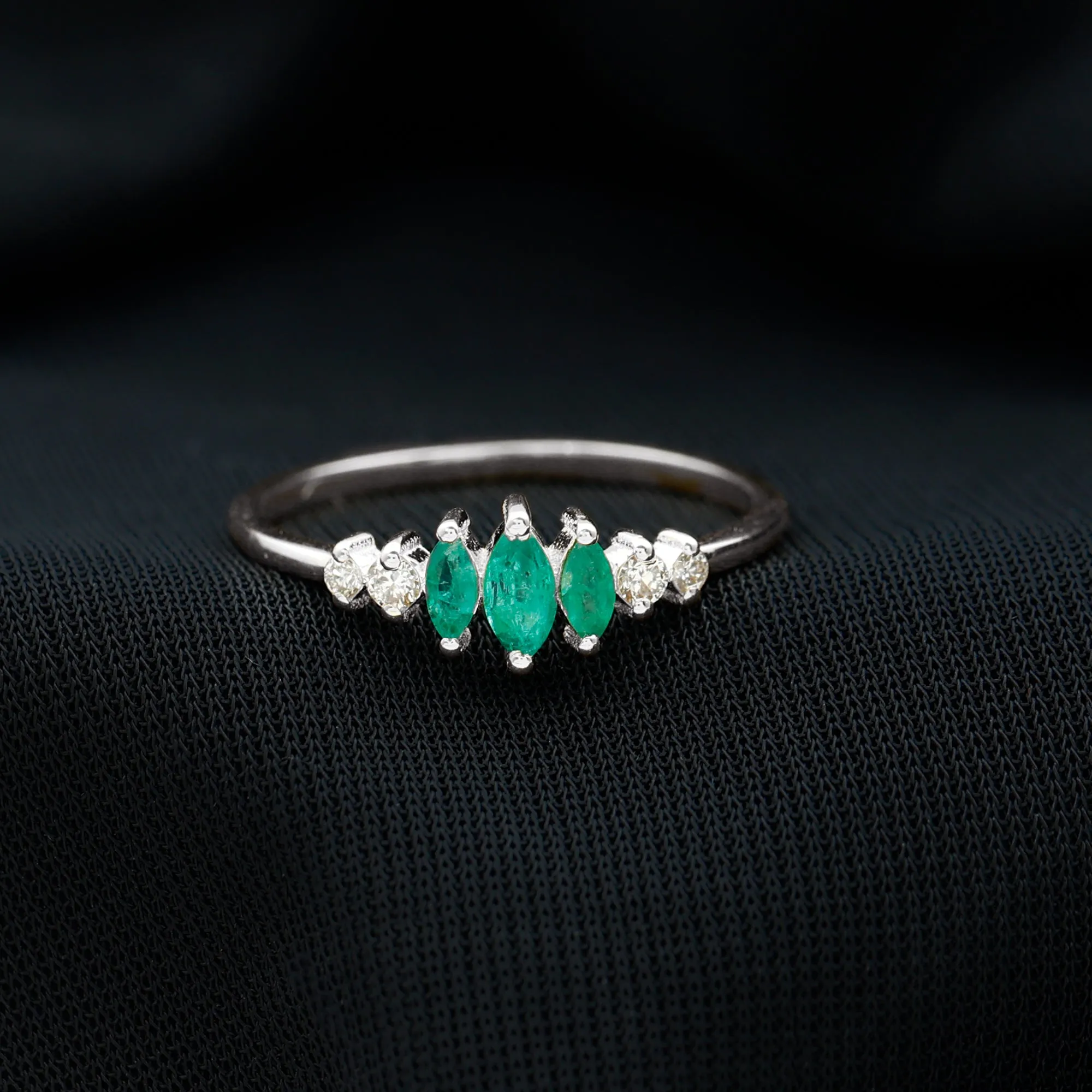 3/4 CT Marquise Cut Emerald Cluster Ring with Diamond