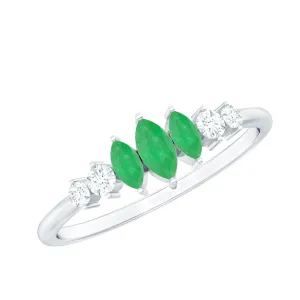 3/4 CT Marquise Cut Emerald Cluster Ring with Diamond