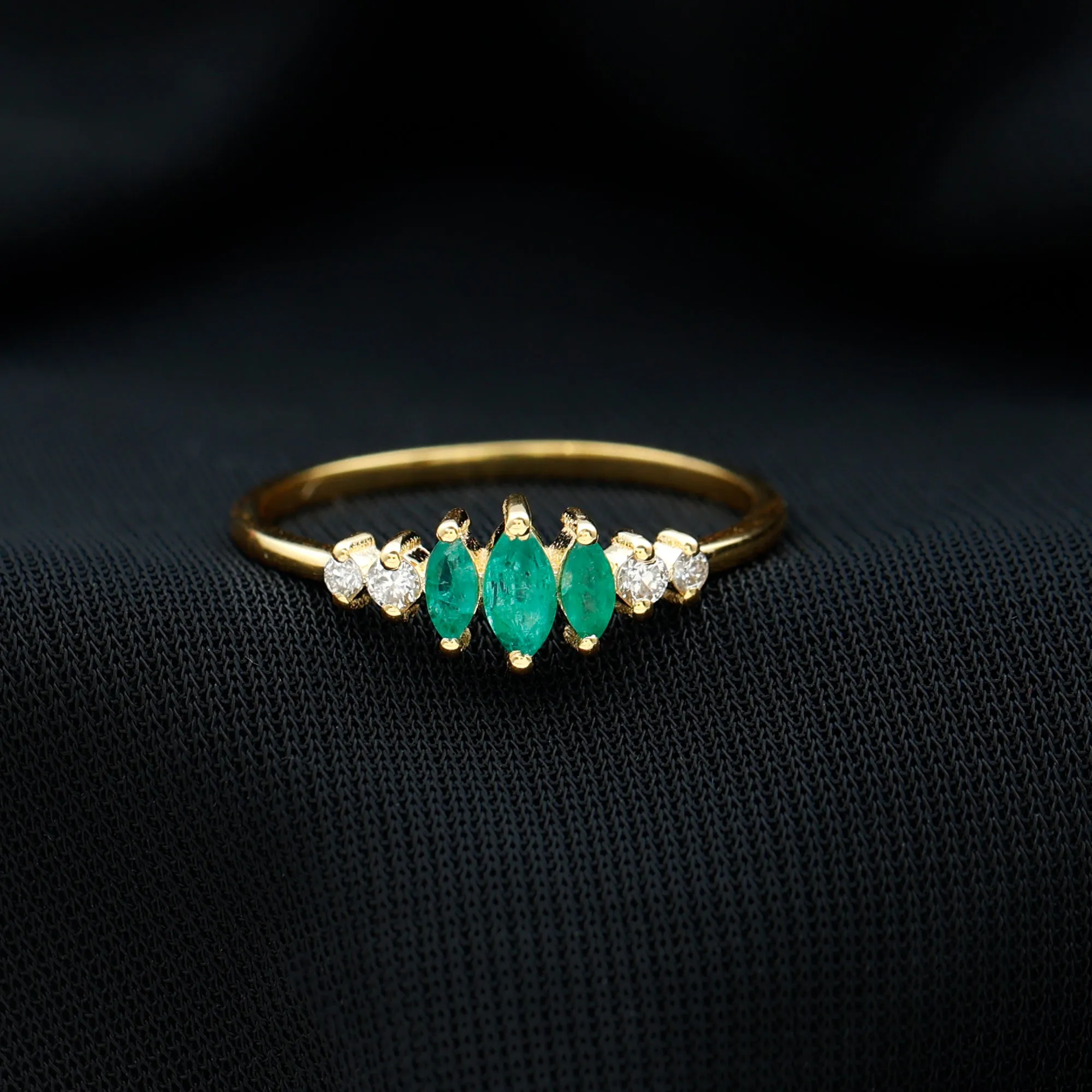 3/4 CT Marquise Cut Emerald Cluster Ring with Diamond