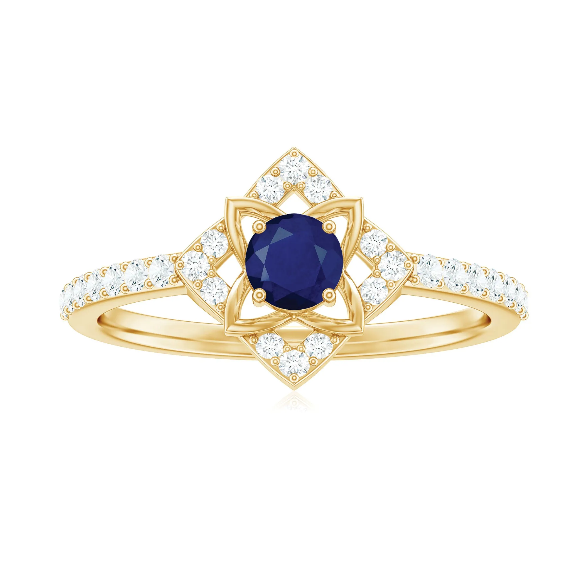 3/4 CT Minimal Blue Sapphire and Diamond Flower Ring