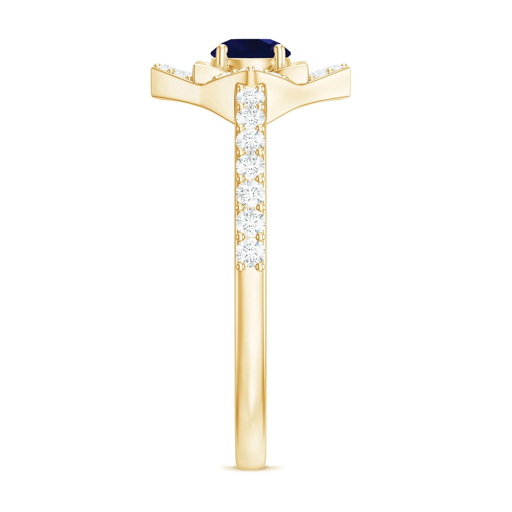3/4 CT Minimal Blue Sapphire and Diamond Flower Ring