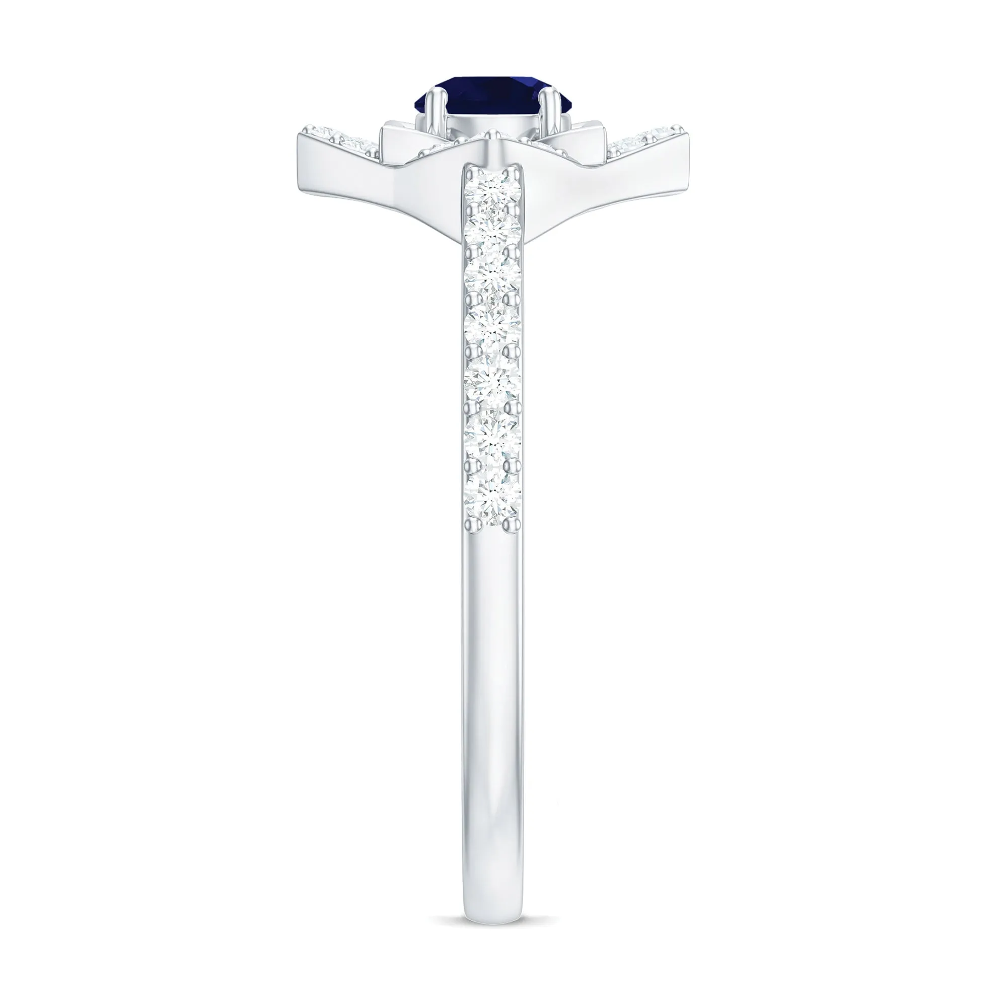 3/4 CT Minimal Blue Sapphire and Diamond Flower Ring