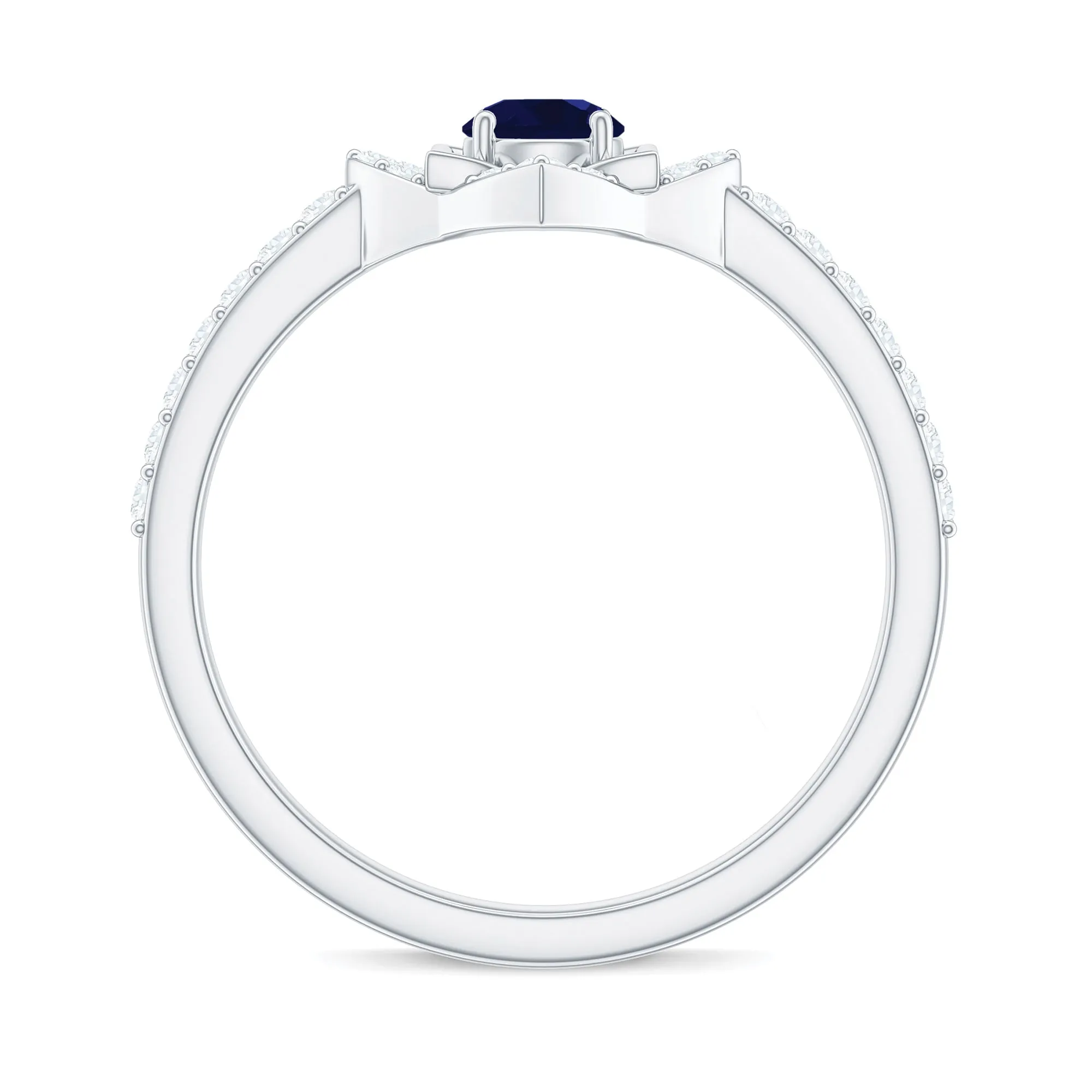 3/4 CT Minimal Blue Sapphire and Diamond Flower Ring