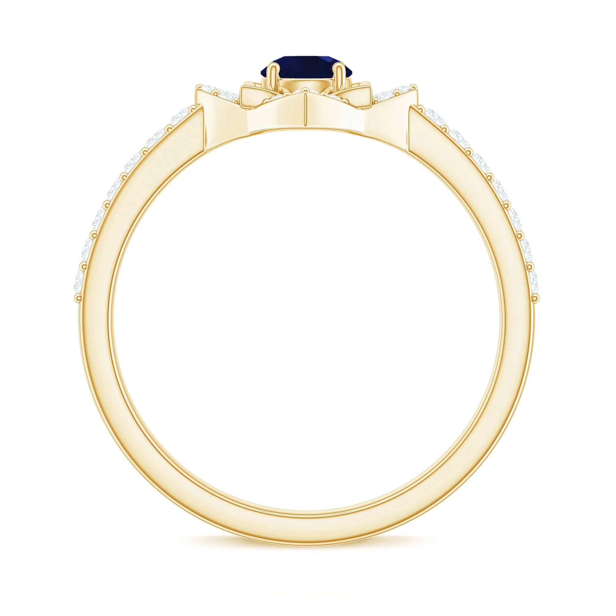 3/4 CT Minimal Blue Sapphire and Diamond Flower Ring