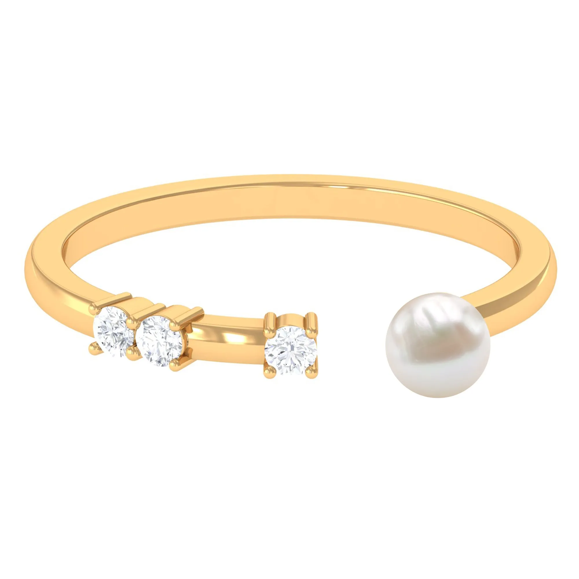 3/4 CT Minimal Style Freshwater Pearl and Diamond Cuff Ring