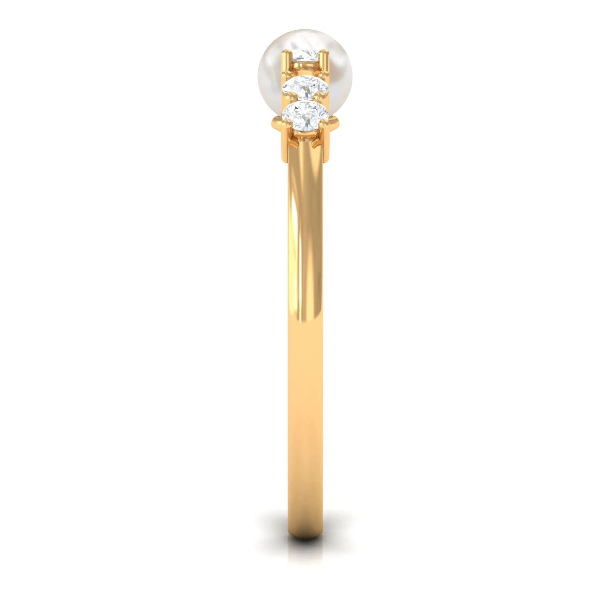 3/4 CT Minimal Style Freshwater Pearl and Diamond Cuff Ring