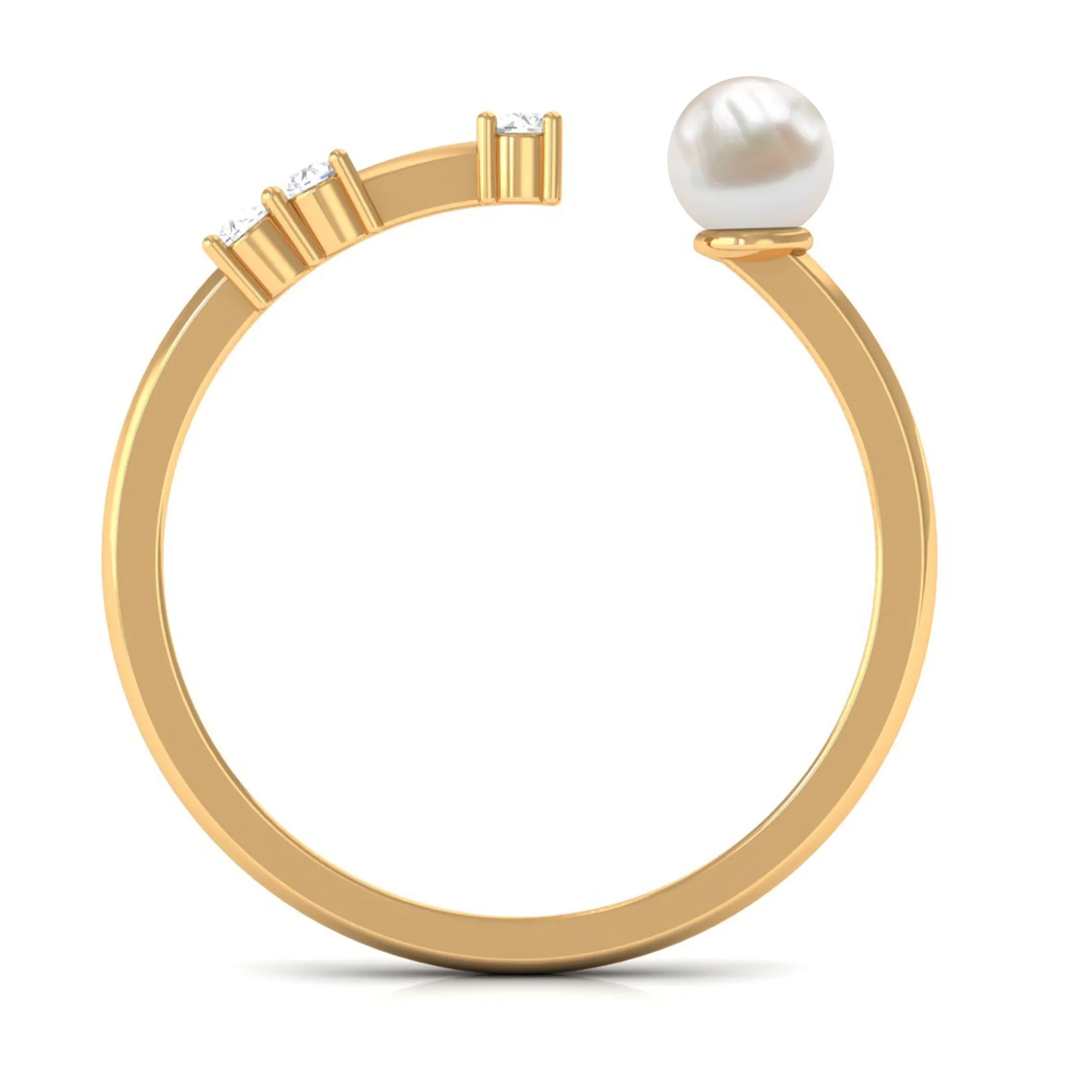 3/4 CT Minimal Style Freshwater Pearl and Diamond Cuff Ring