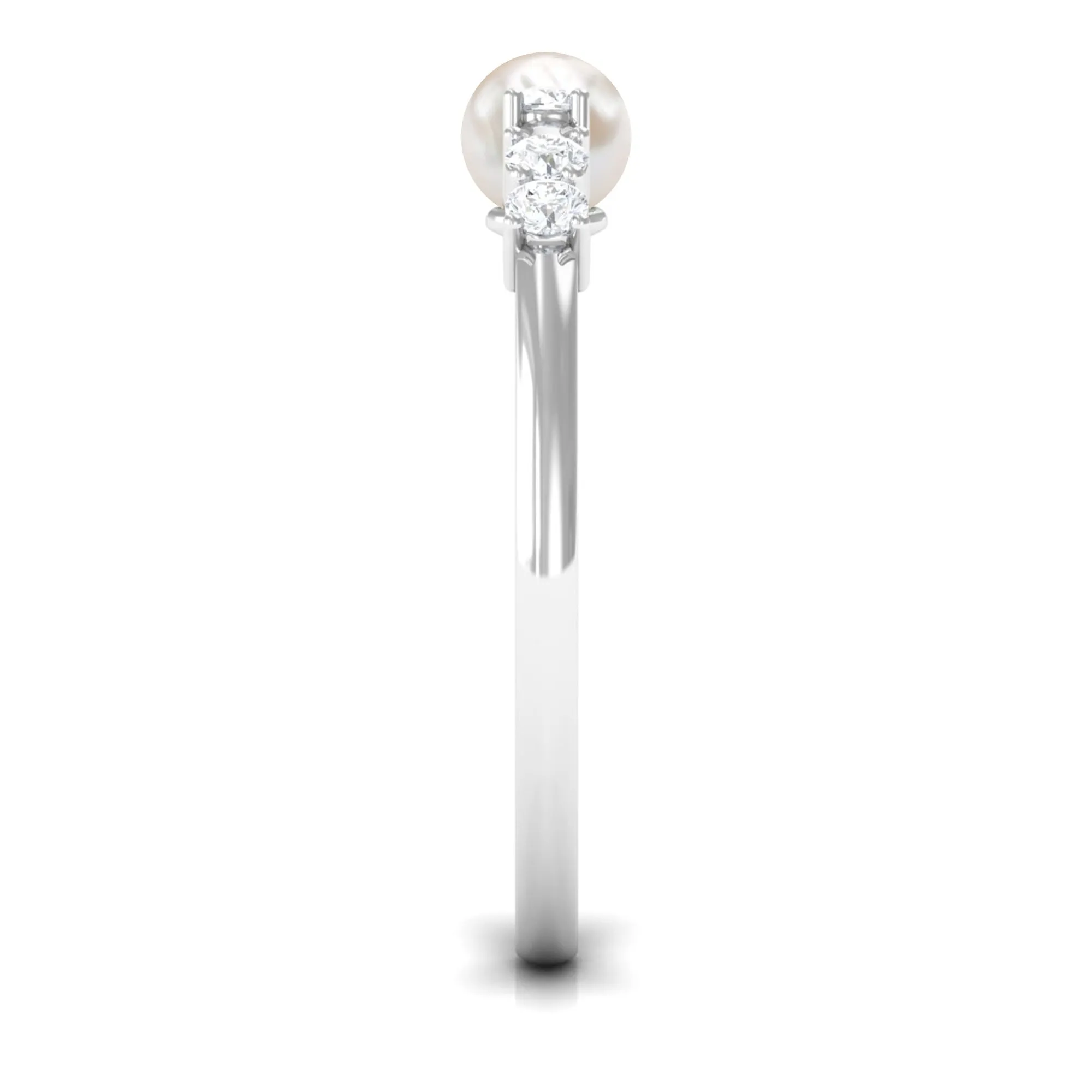 3/4 CT Minimal Style Freshwater Pearl and Diamond Cuff Ring