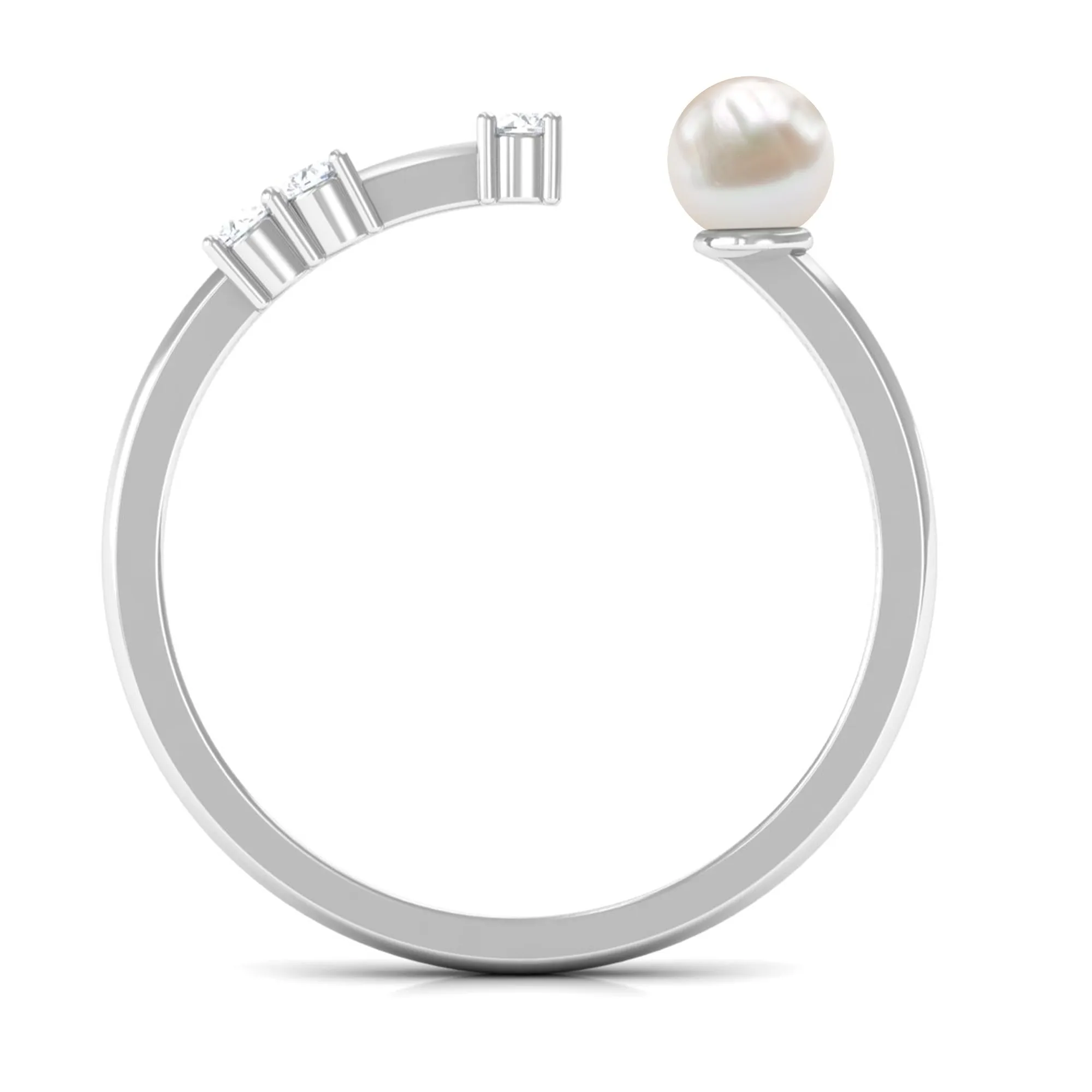 3/4 CT Minimal Style Freshwater Pearl and Diamond Cuff Ring
