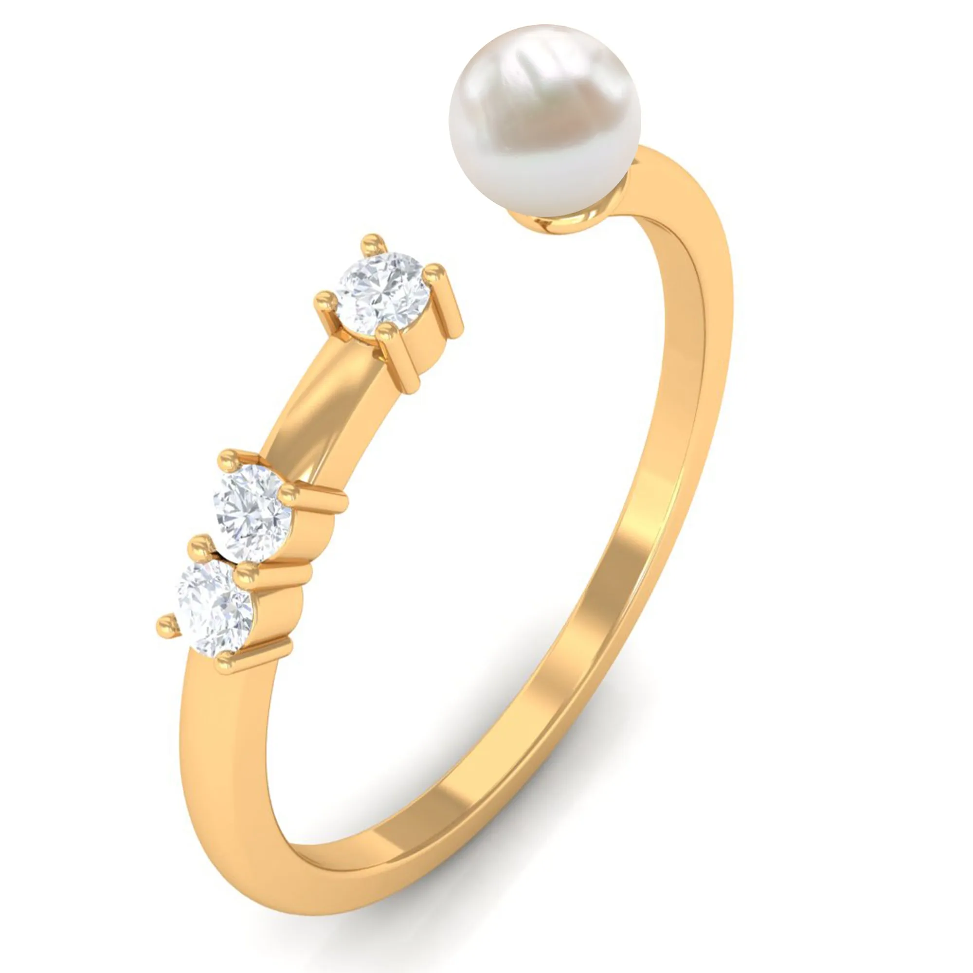 3/4 CT Minimal Style Freshwater Pearl and Diamond Cuff Ring