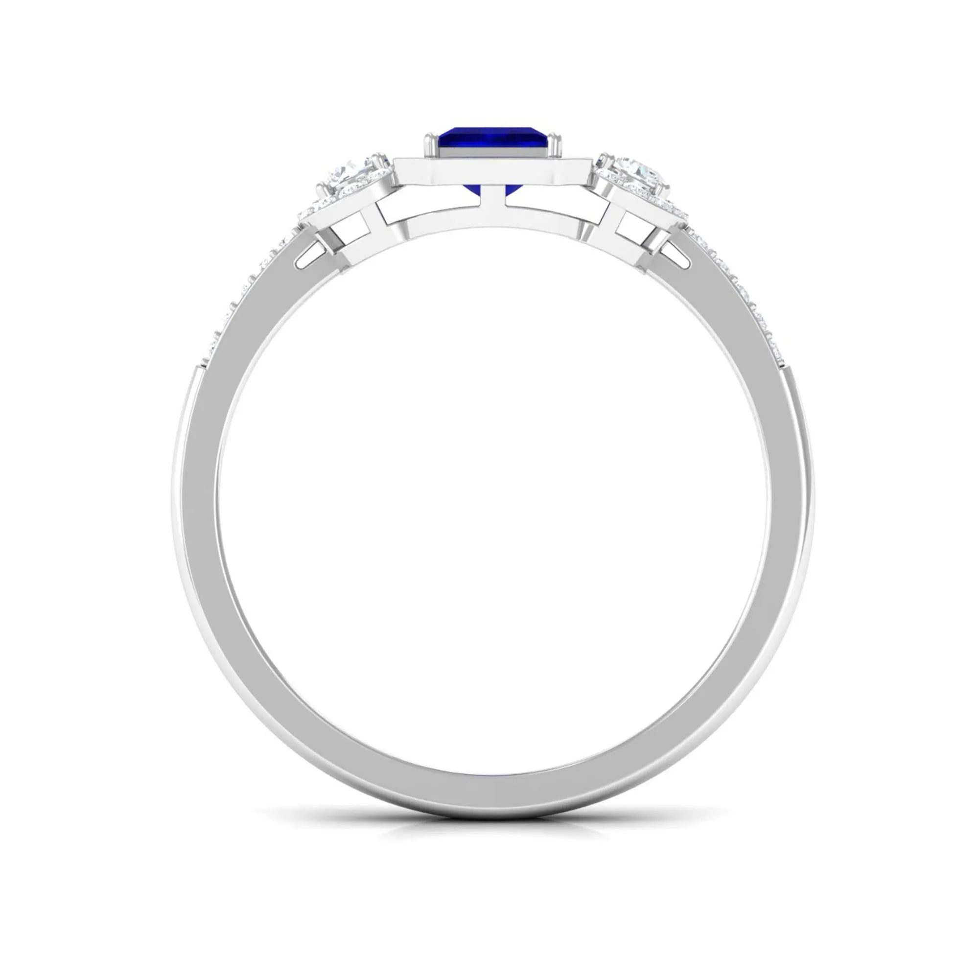 3/4 CT Princess Cut Blue Sapphire and Diamond Engagement Ring