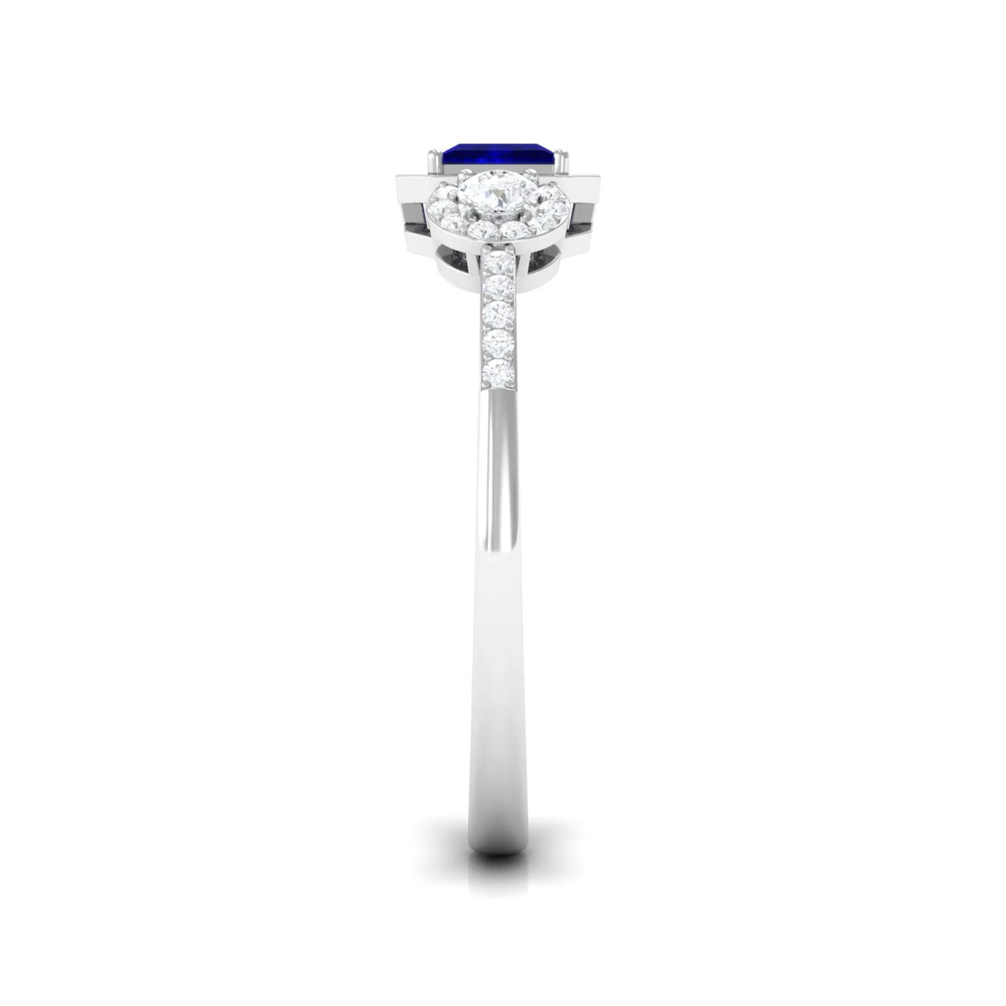 3/4 CT Princess Cut Blue Sapphire and Diamond Engagement Ring