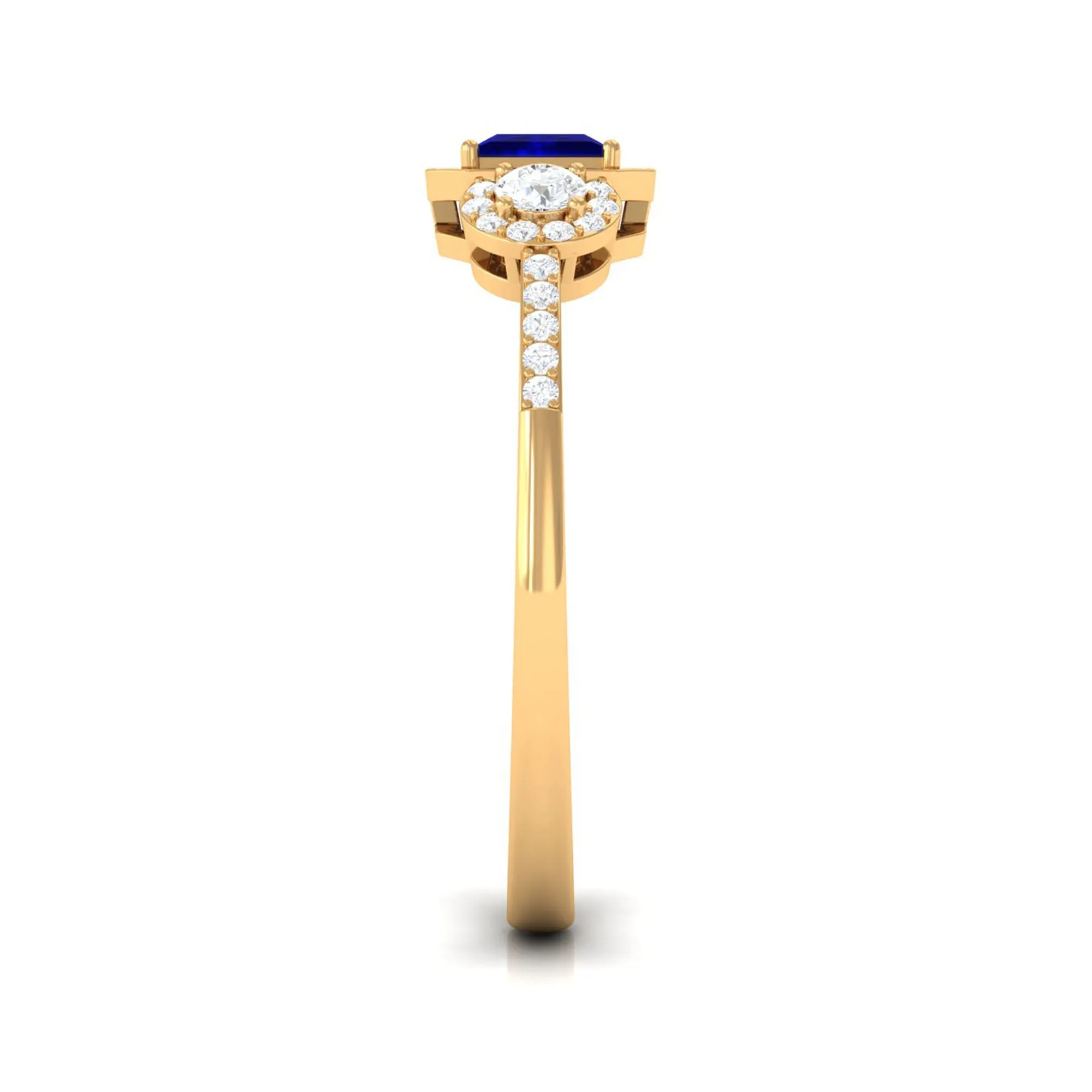 3/4 CT Princess Cut Blue Sapphire and Diamond Engagement Ring