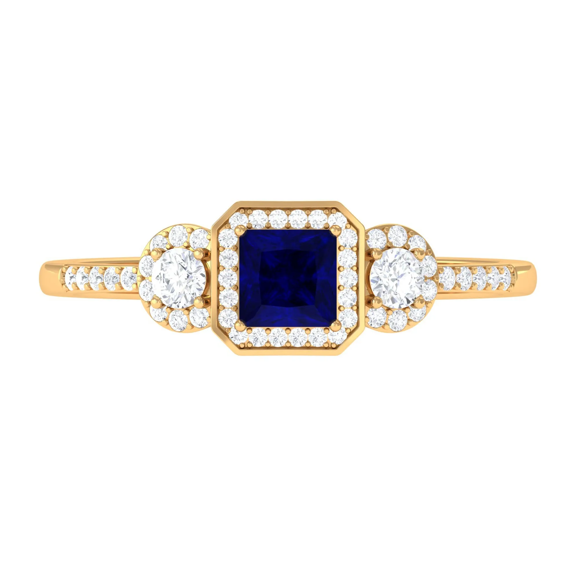 3/4 CT Princess Cut Blue Sapphire and Diamond Engagement Ring