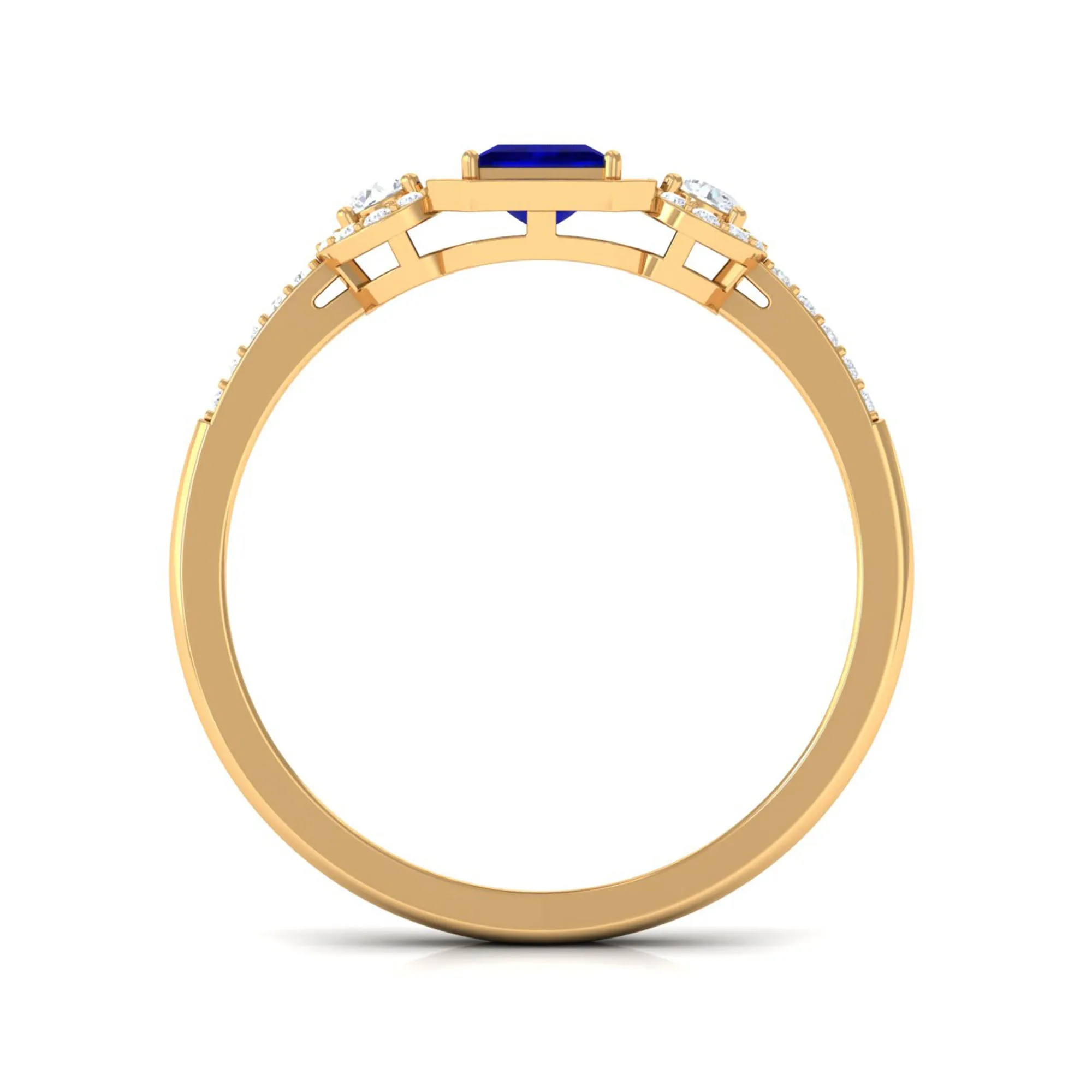 3/4 CT Princess Cut Blue Sapphire and Diamond Engagement Ring
