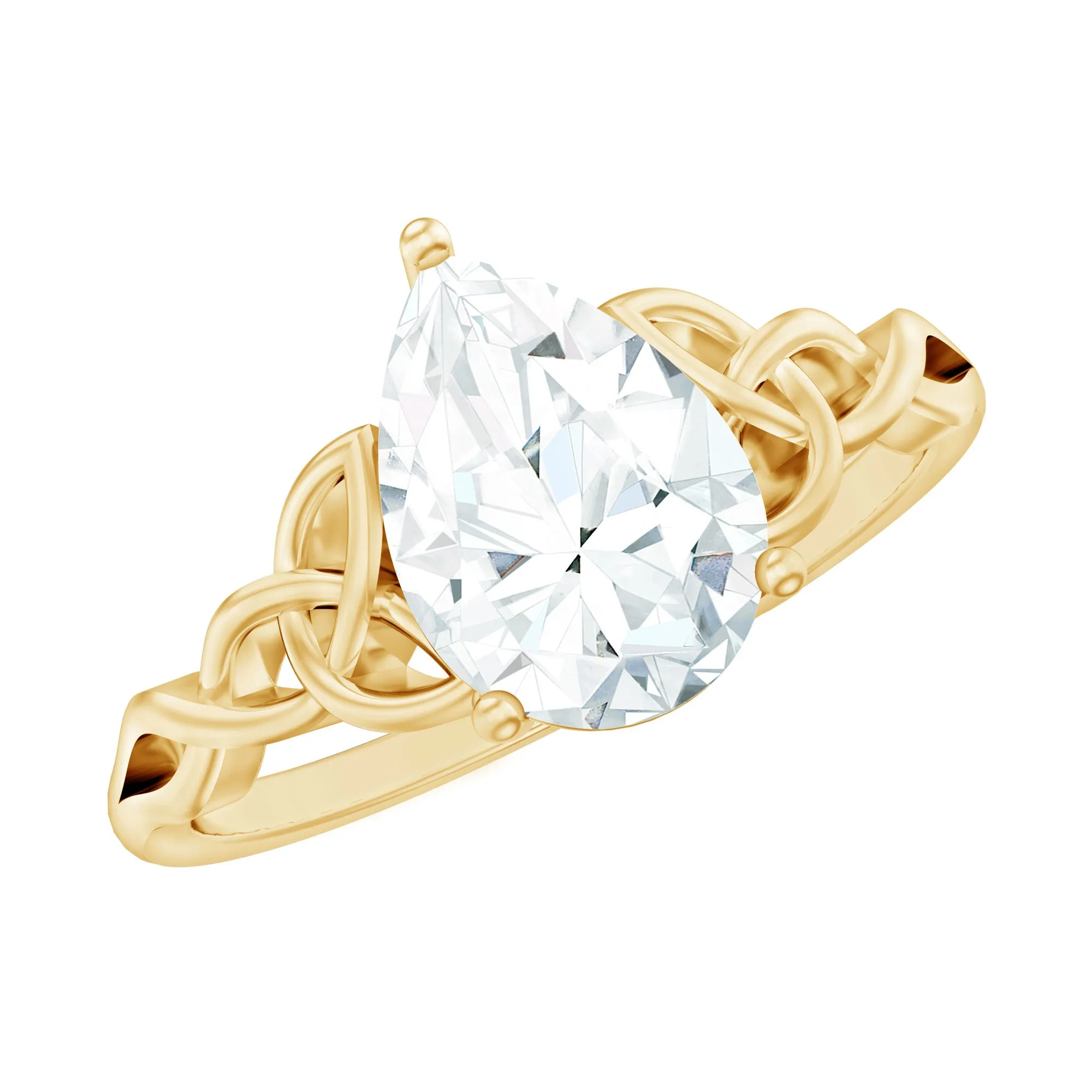 5X7 MM Pear Cut Moissanite Solitaire Ring with Celtic Detailing