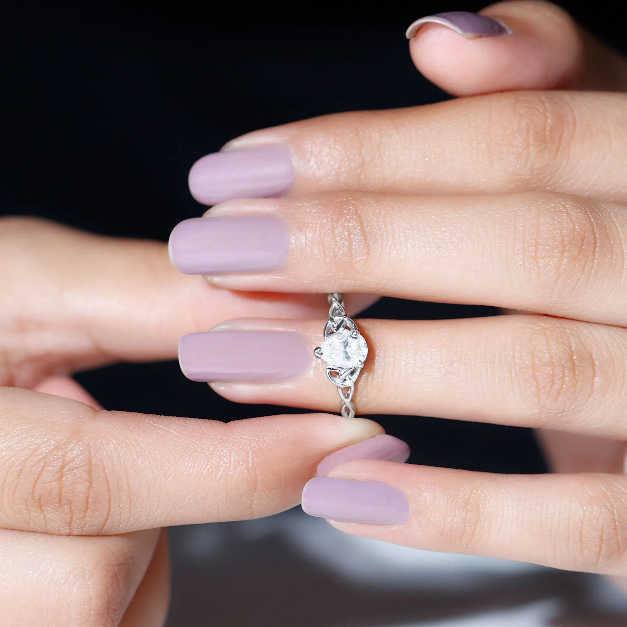 5X7 MM Pear Cut Moissanite Solitaire Ring with Celtic Detailing