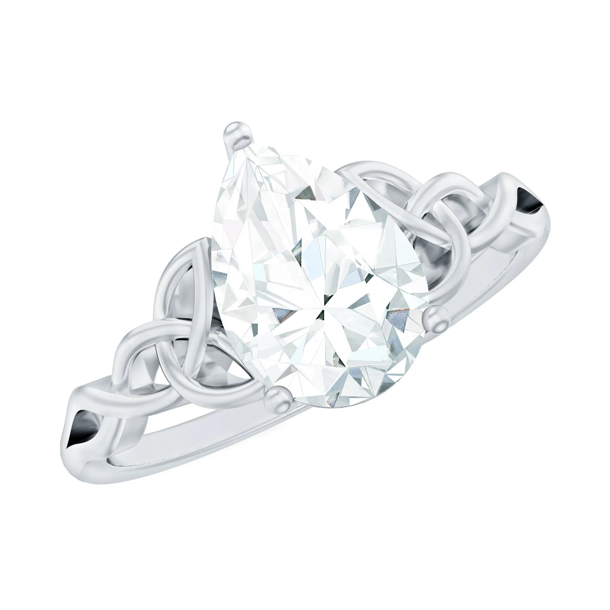 5X7 MM Pear Cut Moissanite Solitaire Ring with Celtic Detailing