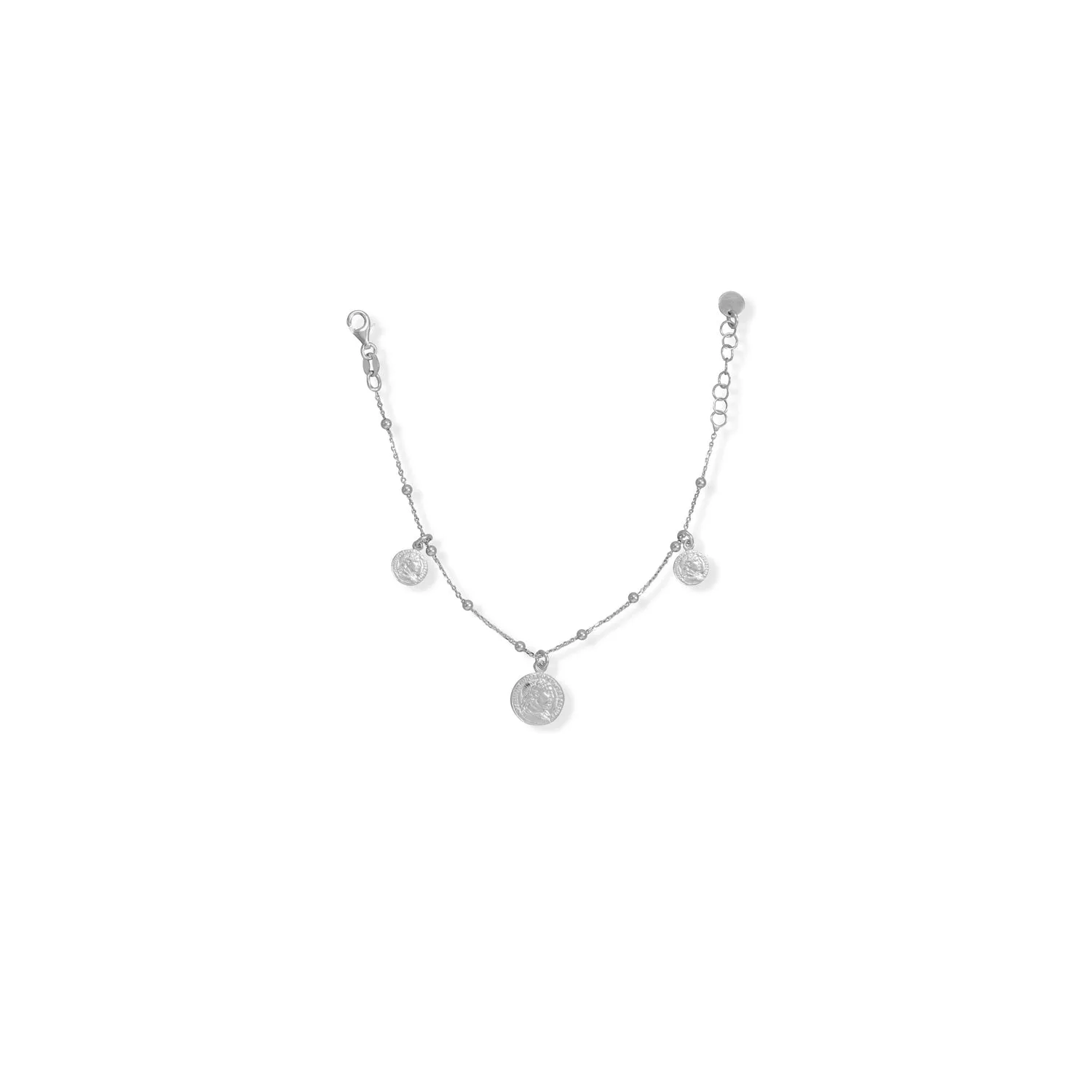 6.5"   1" Rhodium Plated Roman Coin Charm Bracelet