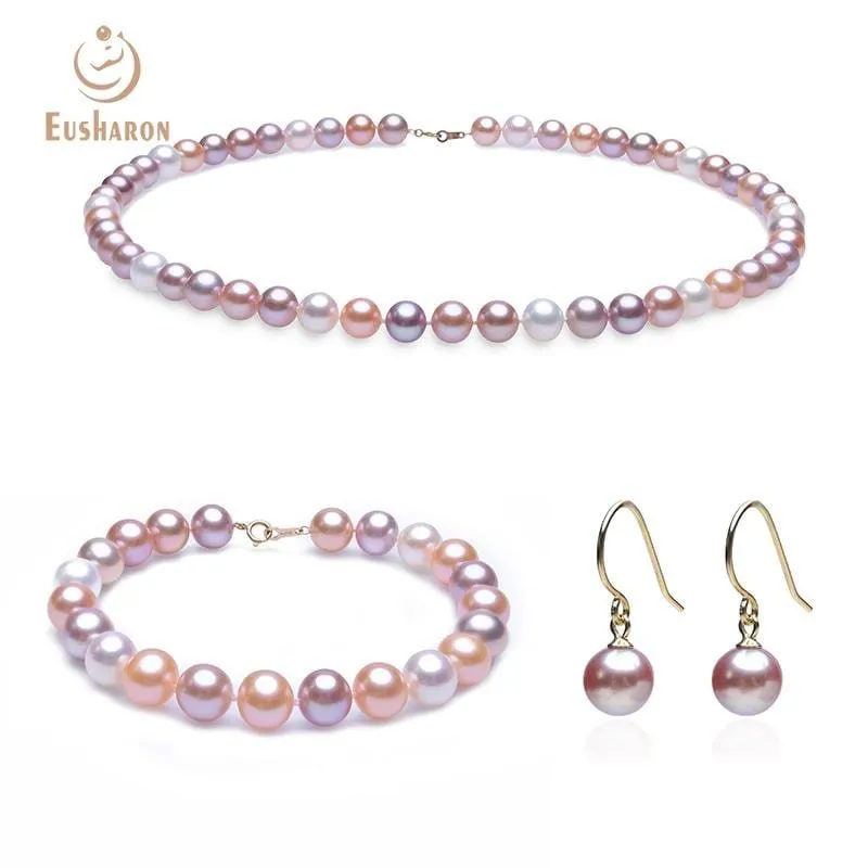 7.5-8.5mm 18K Gold Clasp Multicolor Freshwater Pearl Jewelry Set