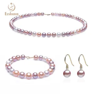 7.5-8.5mm 18K Gold Clasp Multicolor Freshwater Pearl Jewelry Set