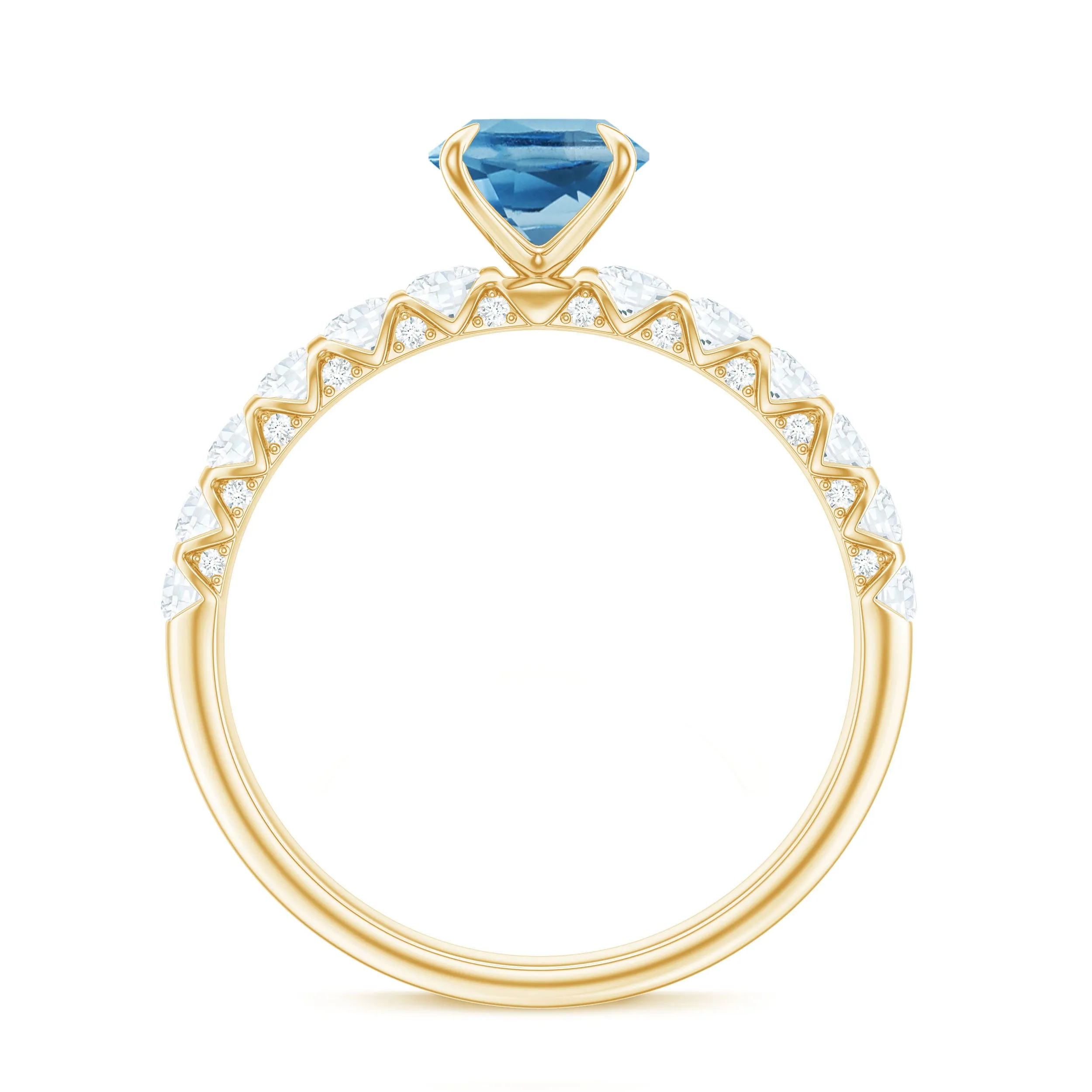 8X6 Oval Cut Swiss Blue Topaz Solitaire with Diamond Side Stone Ring