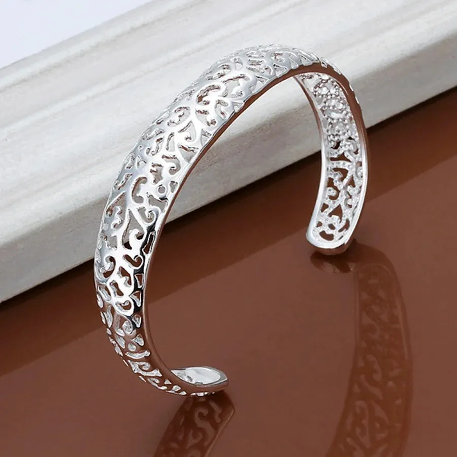 925 Sterling Silver open bangle bracelet for women lady girl cute favorite gift retro charm exquisite circular fashion  jewelry