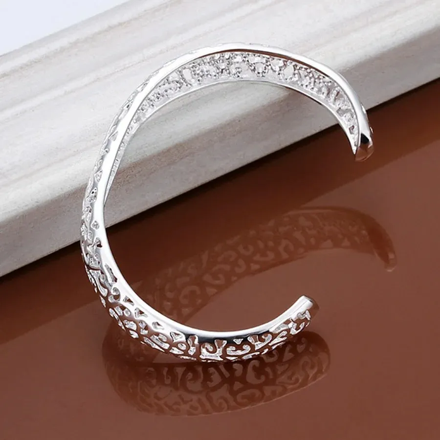 925 Sterling Silver open bangle bracelet for women lady girl cute favorite gift retro charm exquisite circular fashion  jewelry