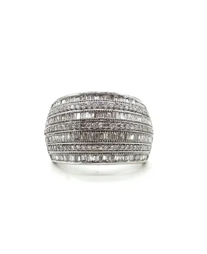 Alternating diamond baguette and round stone dome ring