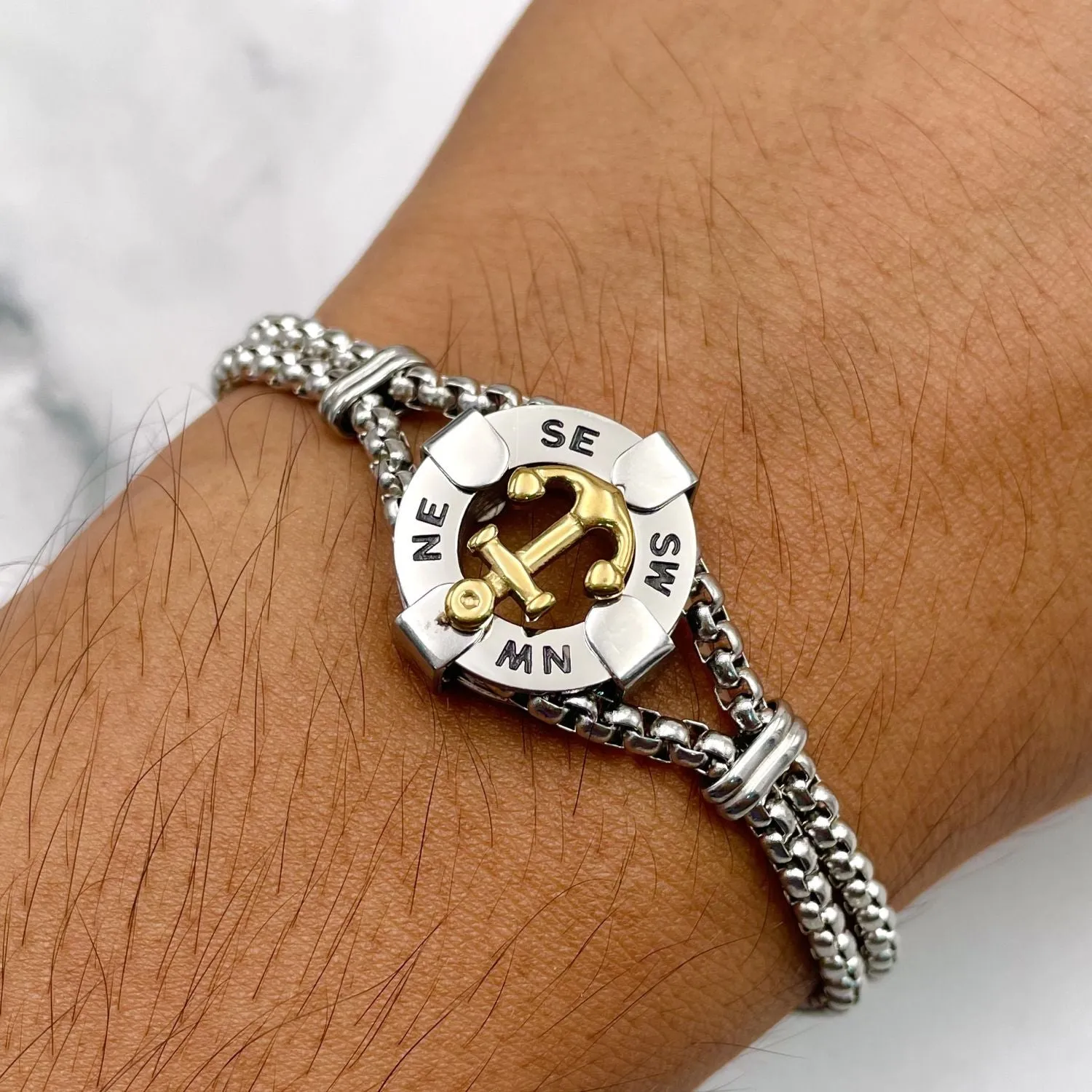 Anchor Gold Silver 18K Gold Enamel Stainless Steel Box Chain Bracelet For Women