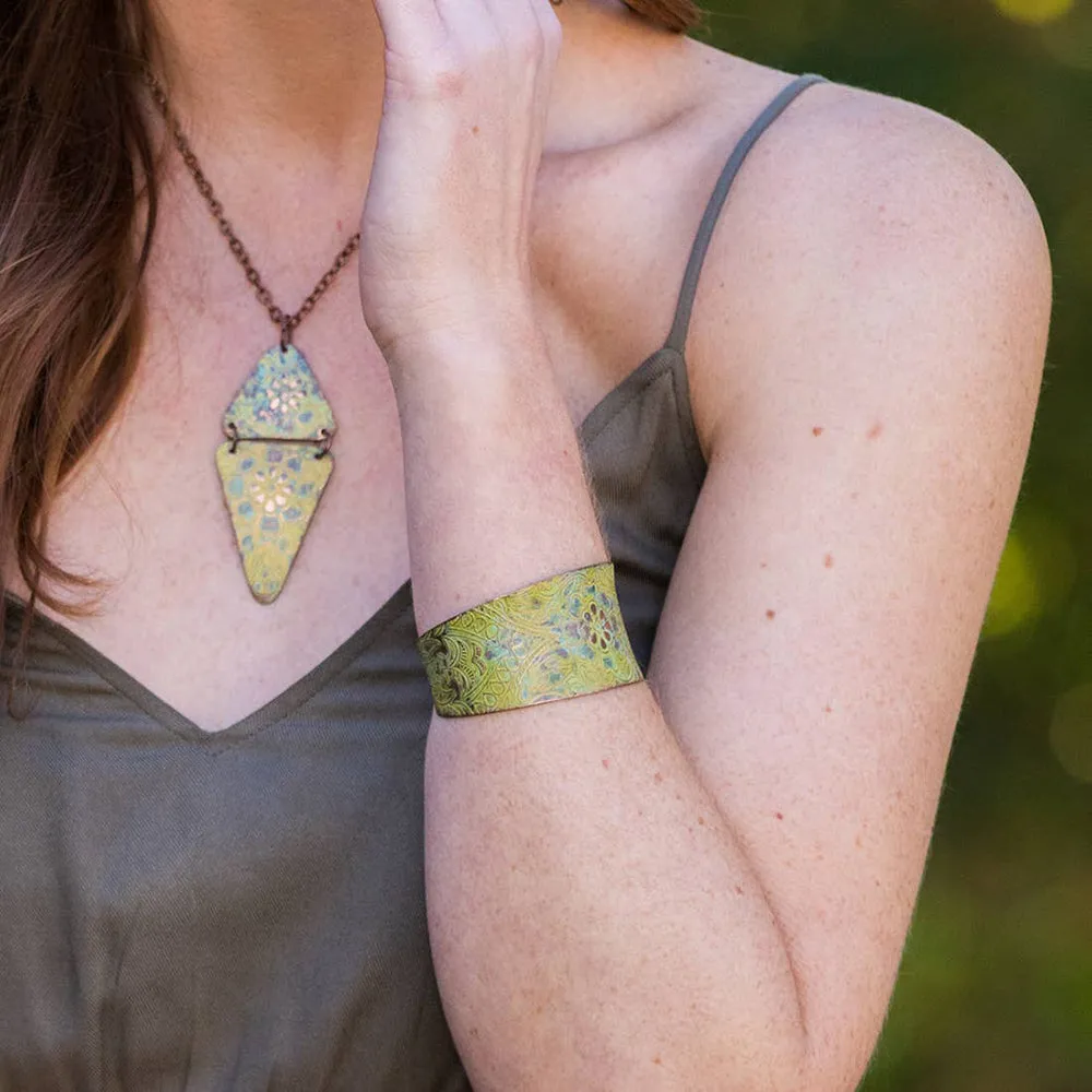 Anju Copper Patina Bracelet in Light Green Flora