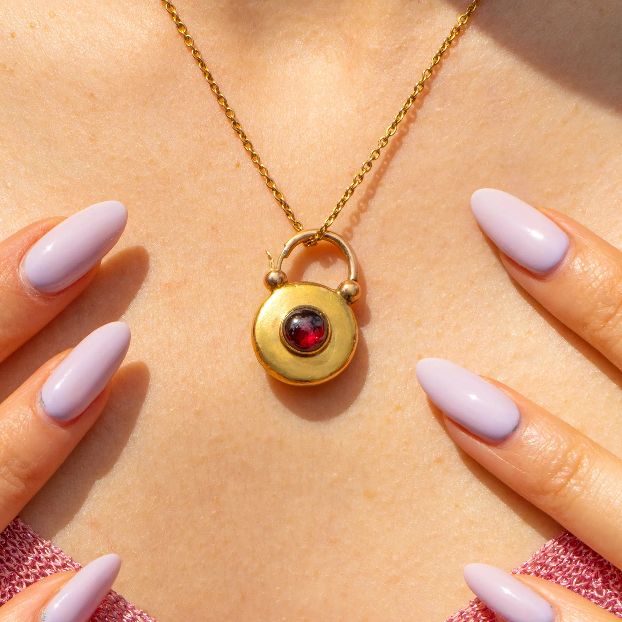 Antique 15ct Gold Round Garnet Padlock, 2.00ct