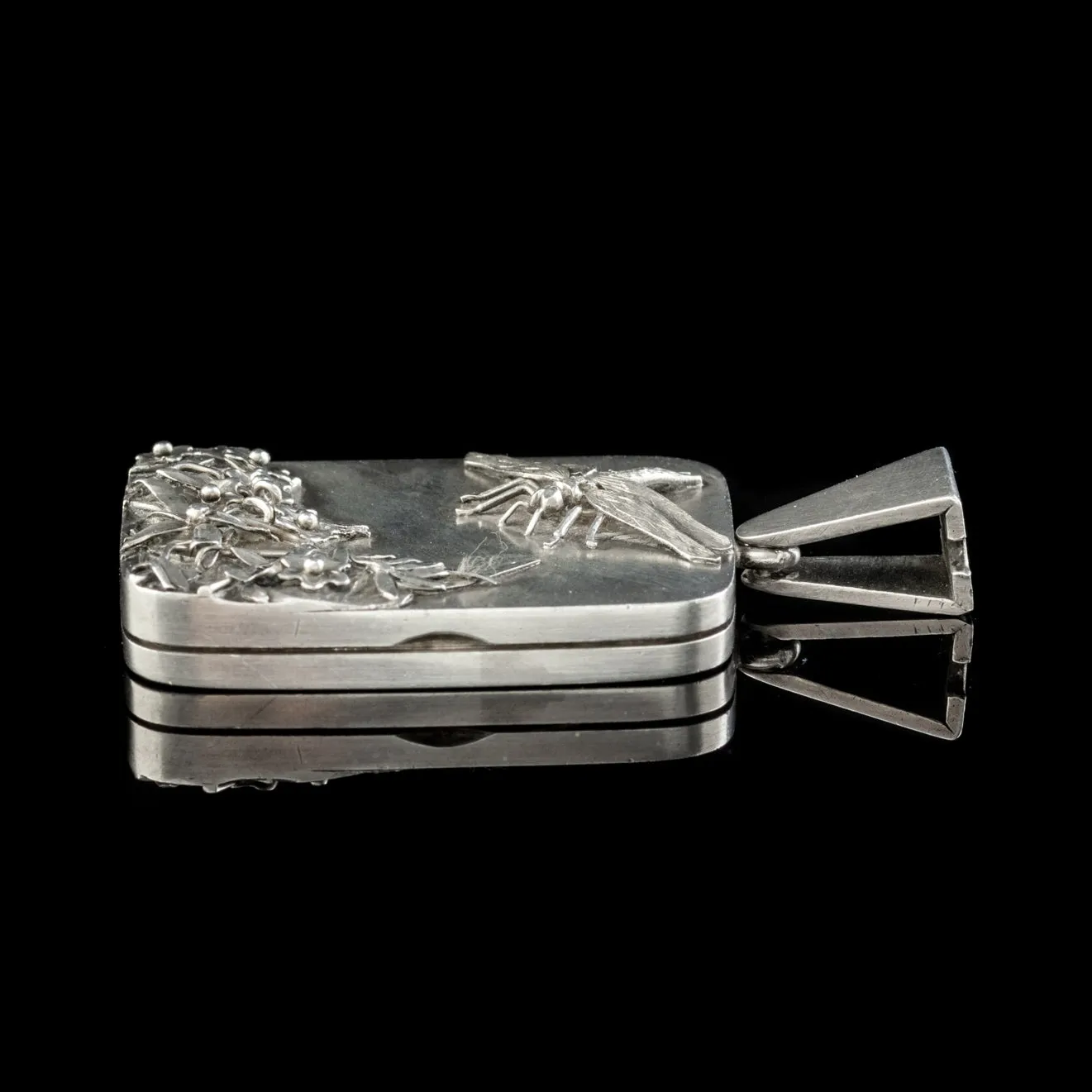 Antique Art Nouveau Silver Dragonfly Locket Circa 1900