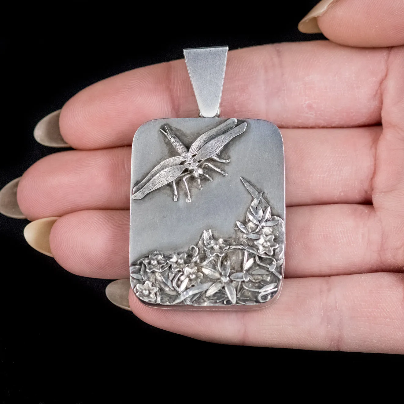 Antique Art Nouveau Silver Dragonfly Locket Circa 1900