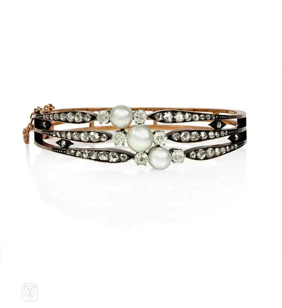 Antique gold, diamond and pearl bracelet