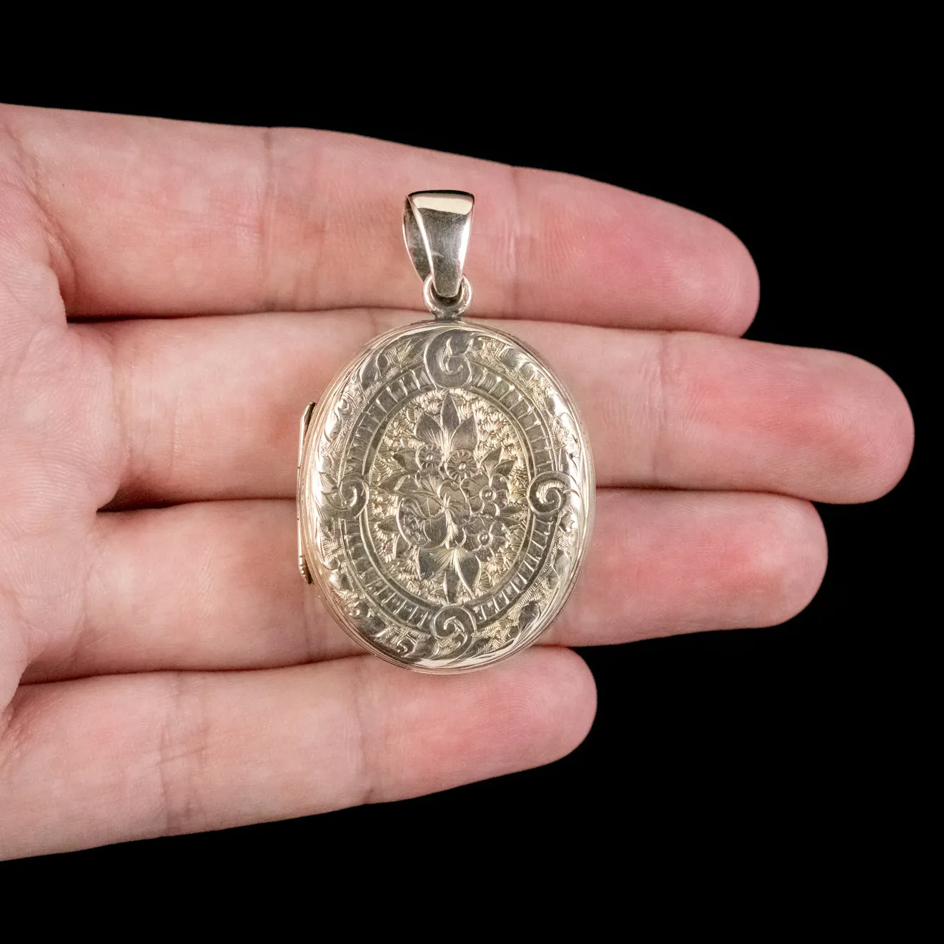 Antique Victorian Floral Locket 9ct Gold Back And Front Circa 1880