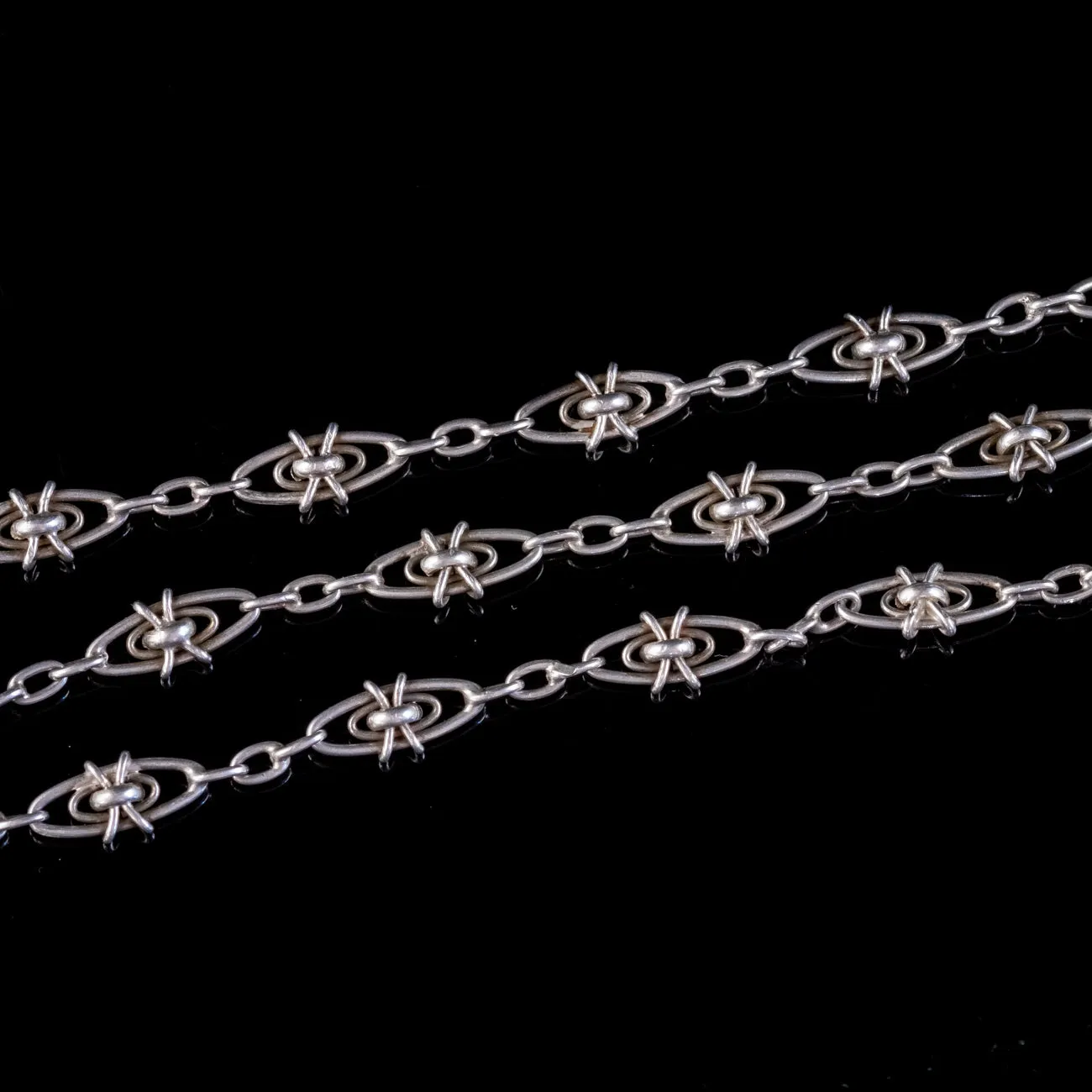 Antique Victorian French Guard Chain Necklace Silver Circa 1900