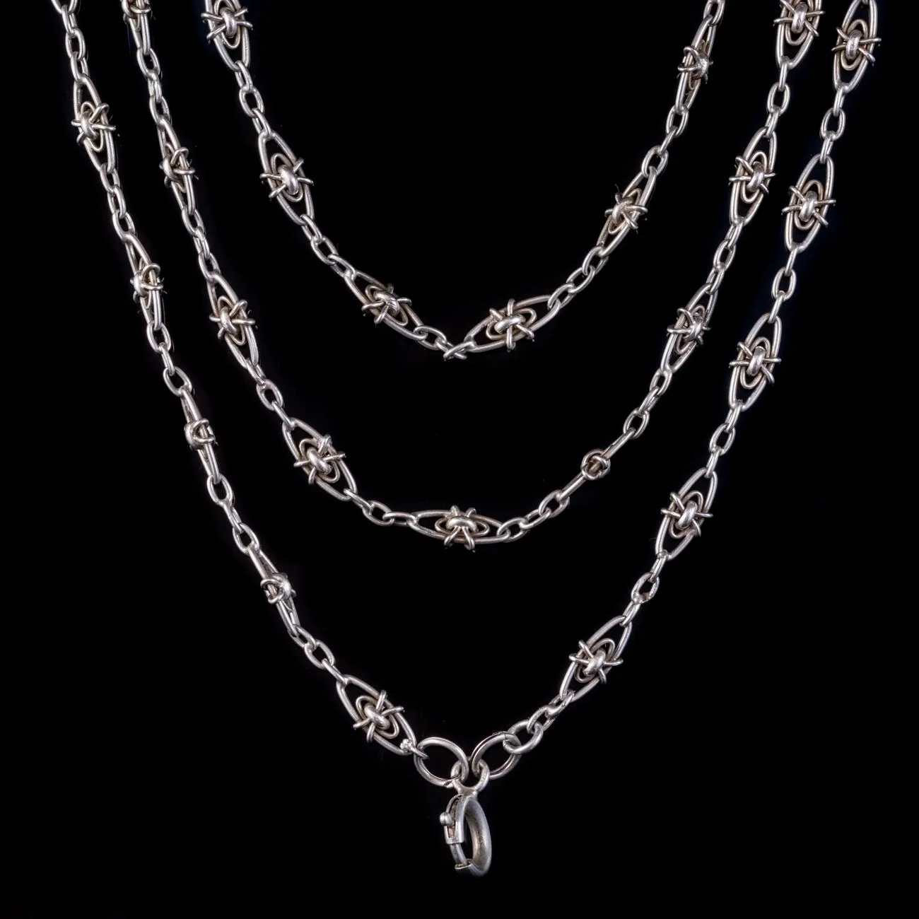 Antique Victorian French Guard Chain Necklace Silver Circa 1900
