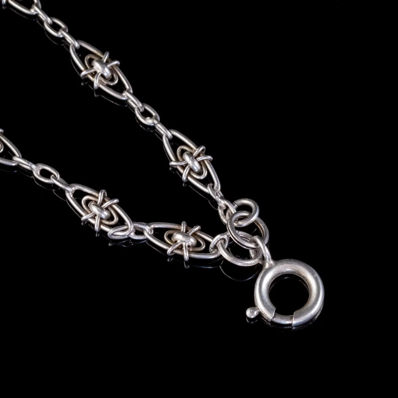 Antique Victorian French Guard Chain Necklace Silver Circa 1900