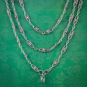Antique Victorian French Guard Chain Necklace Silver Circa 1900